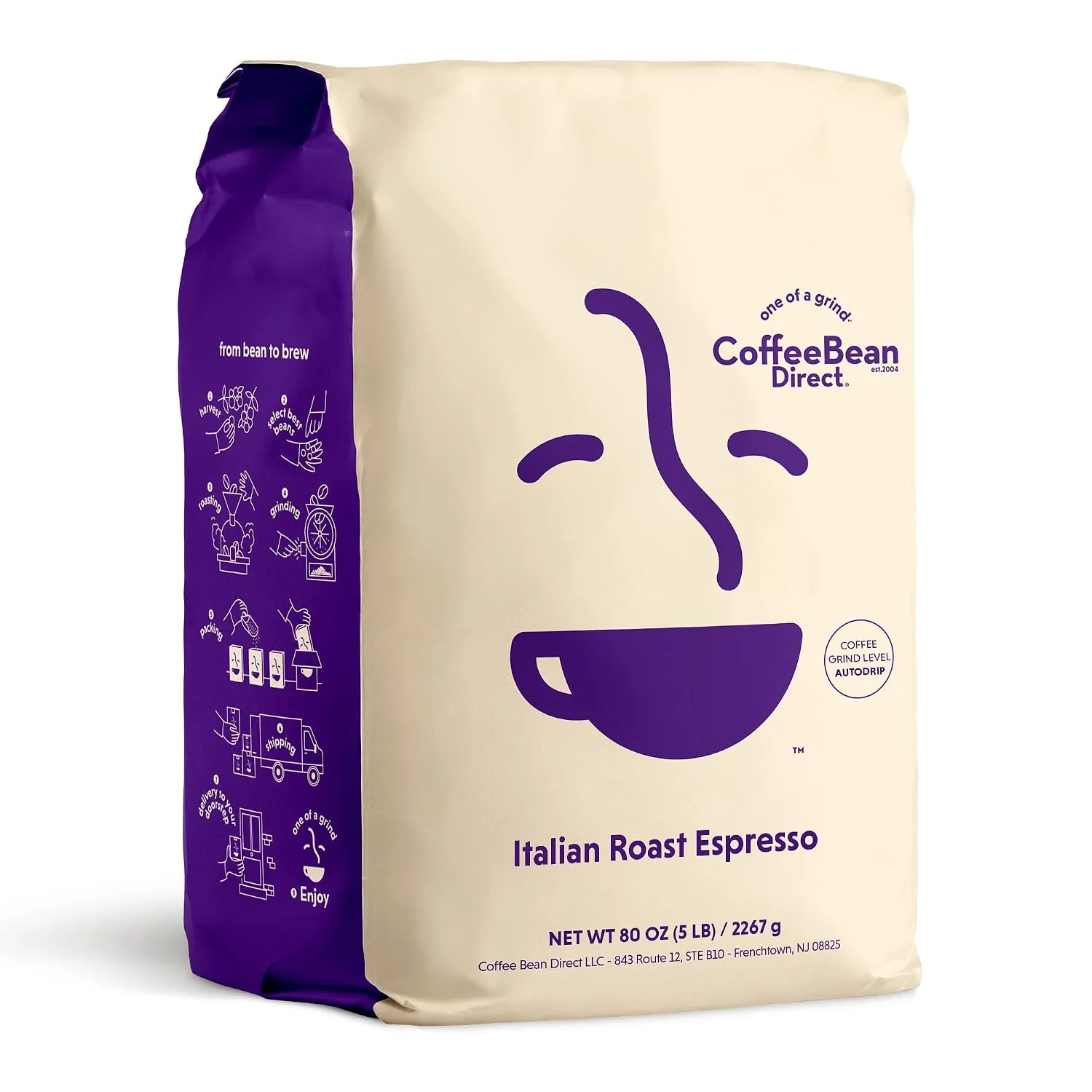 Smart Coffee Bean Direct Italian Roast Espresso Ground 5lb Bag Dark Roast Bold Flavor Ground for Drip or Pour Over Natural
