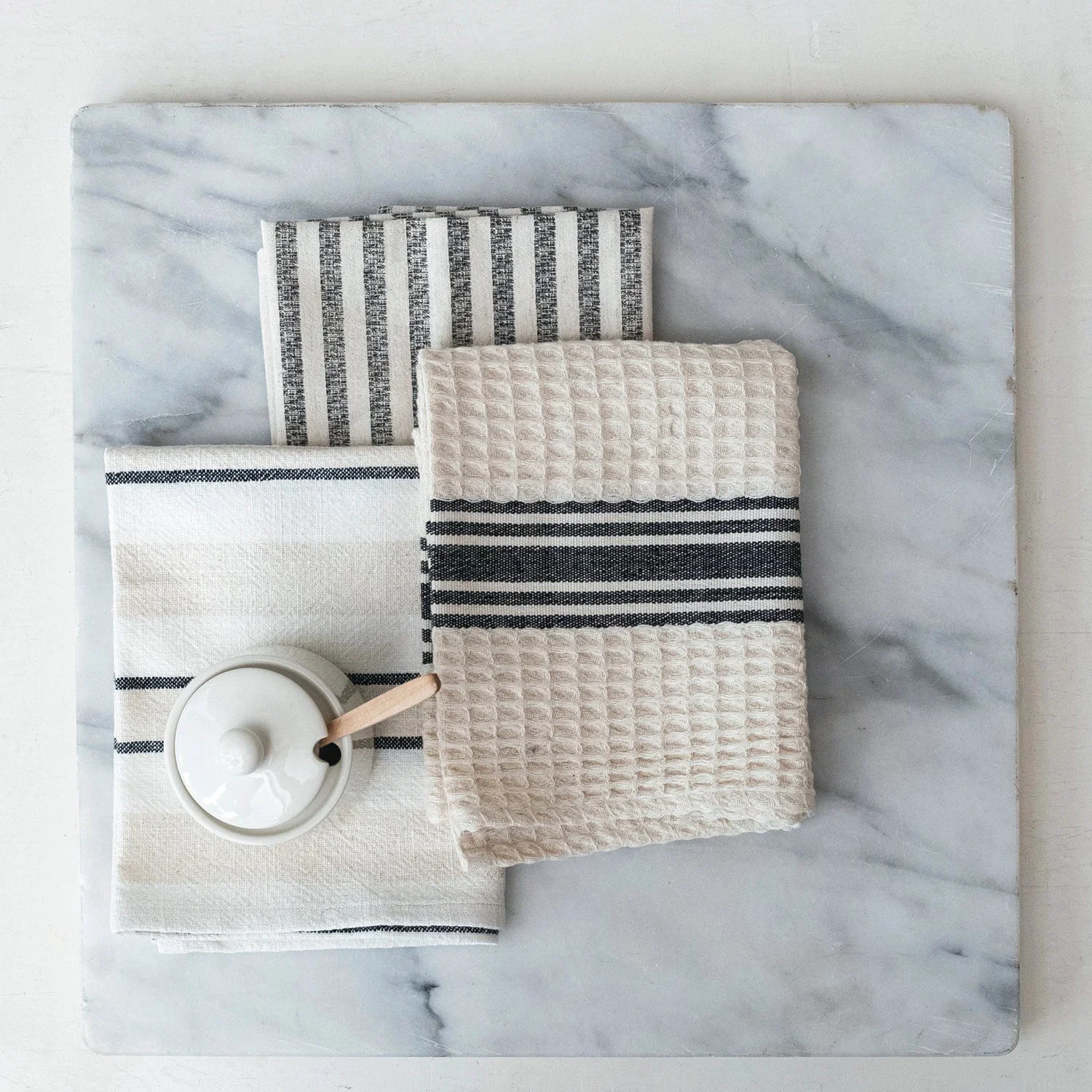 Powerful Woven Cotton Slub Waffle Weave Printed Tea Towel with Stripes Verified