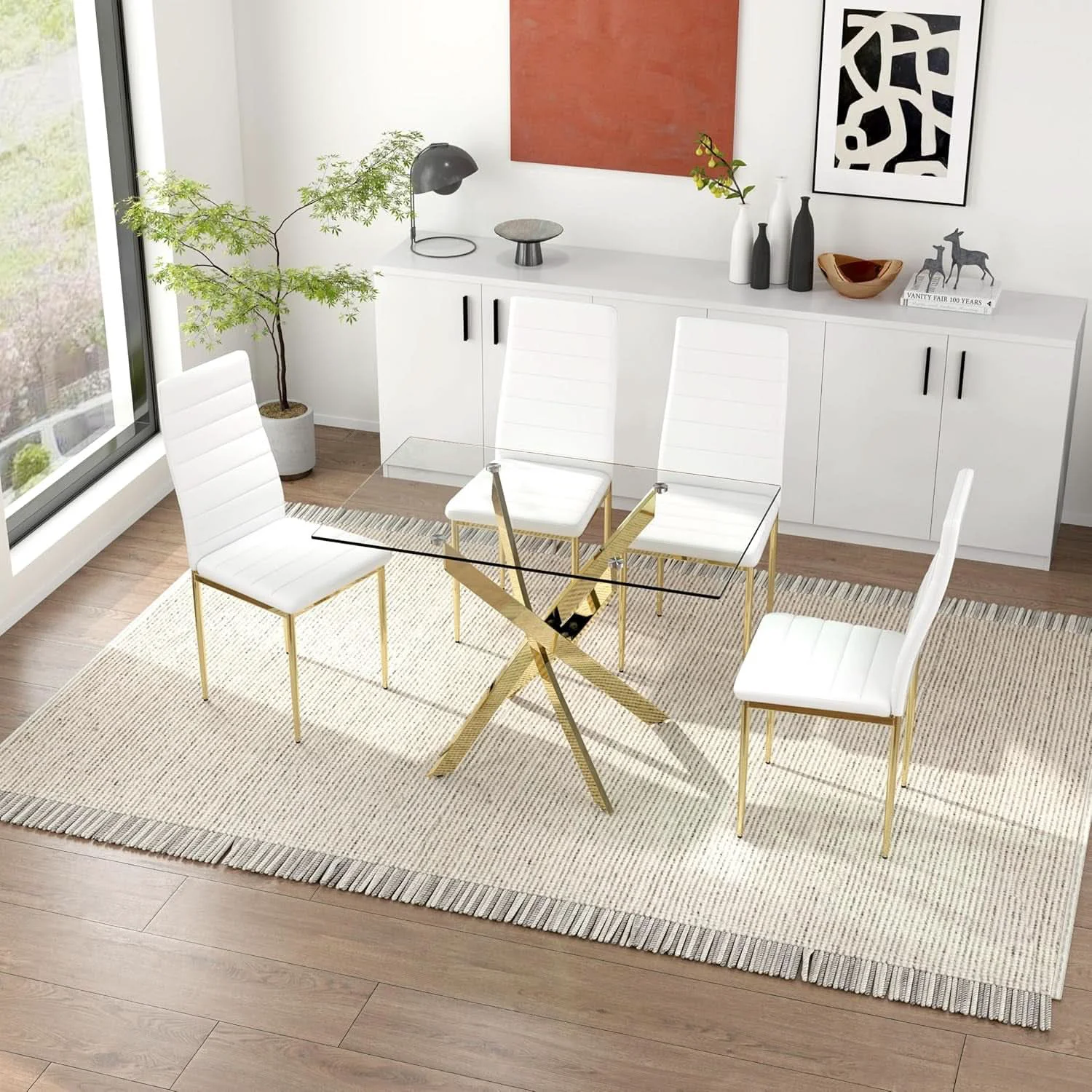 Authentic White Dining Chairs Set 4 GoldLegs Ergonomic Cushioned Traditional