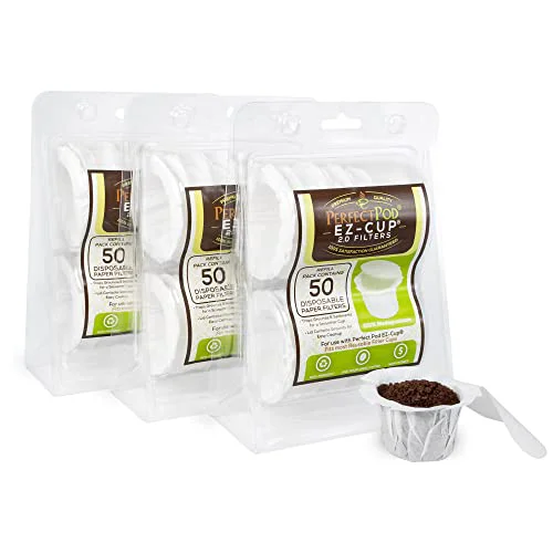 Durable EZ Cup Paper Filters with Lid for Reusable Coffee Pods 150 Count Smooth