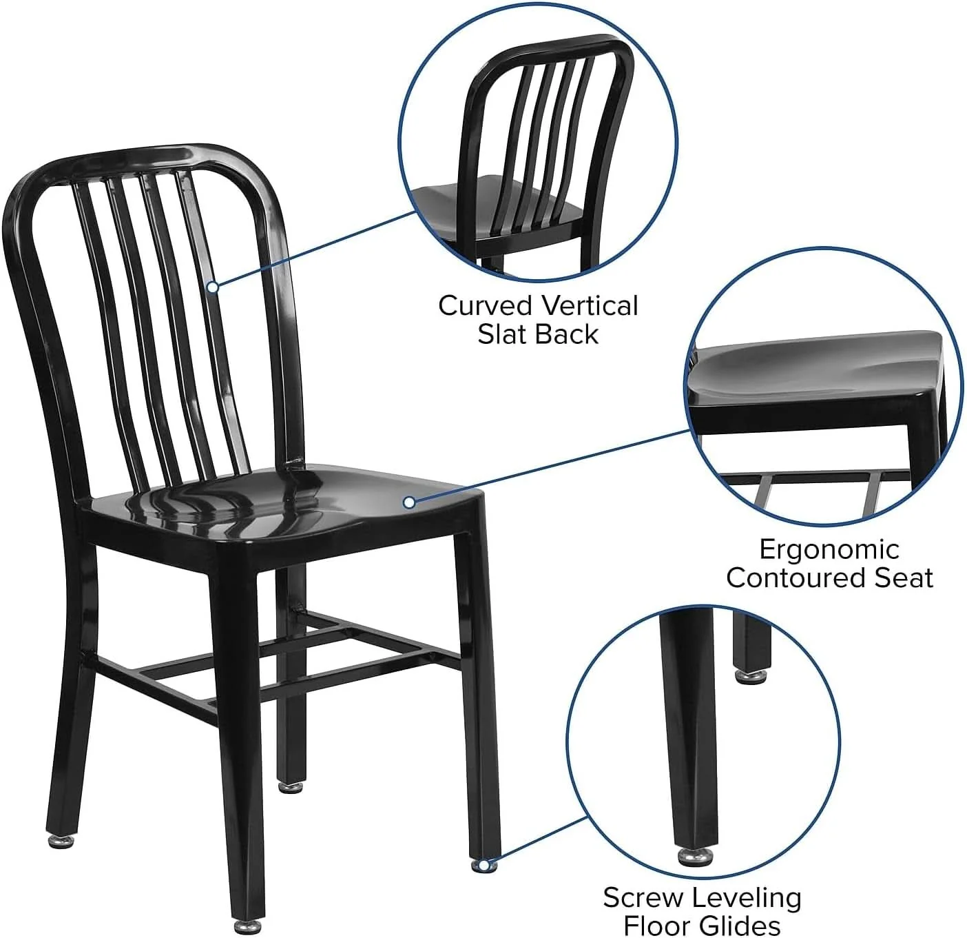 Fine Commercial Grade Black Metal Indoor Outdoor Dining Chair Durable