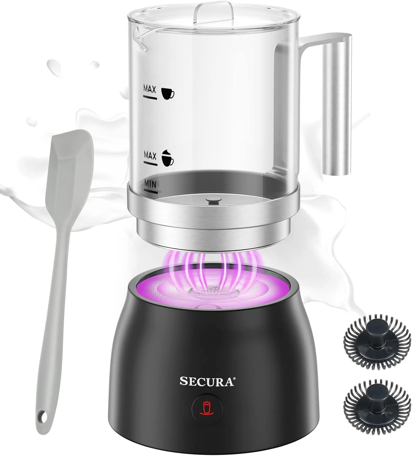 Official Secura Detachable Milk Frother and Steamer 17oz Electric Milk Warmer 4-in-1 Hot Cold Foam Maker for Latte Cappuccinos Macchiato Hot Chocolate High-Performance
