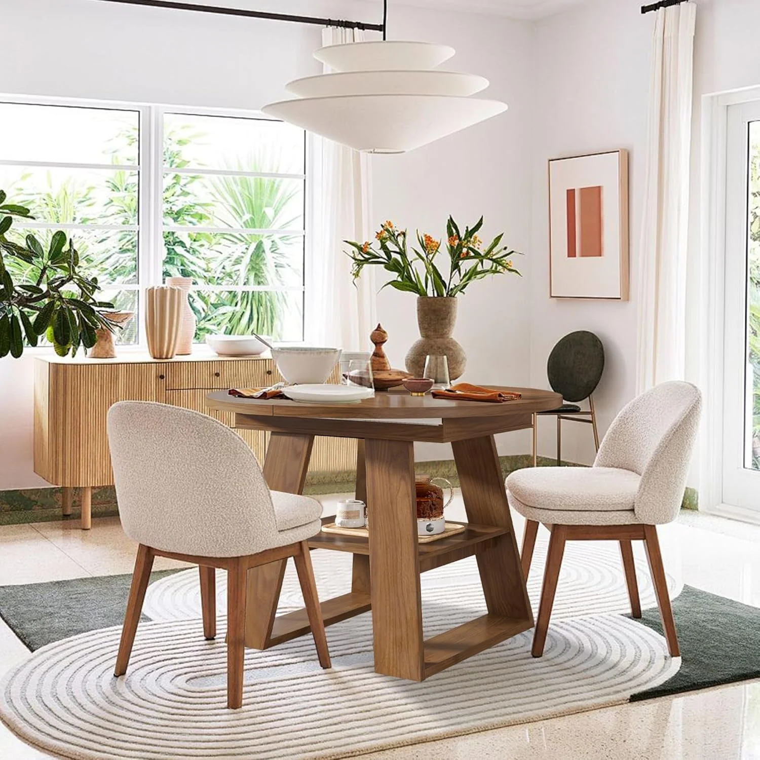 Smooth Extendable Round Dining Table 43.3-59 Inches Walnut World-Class