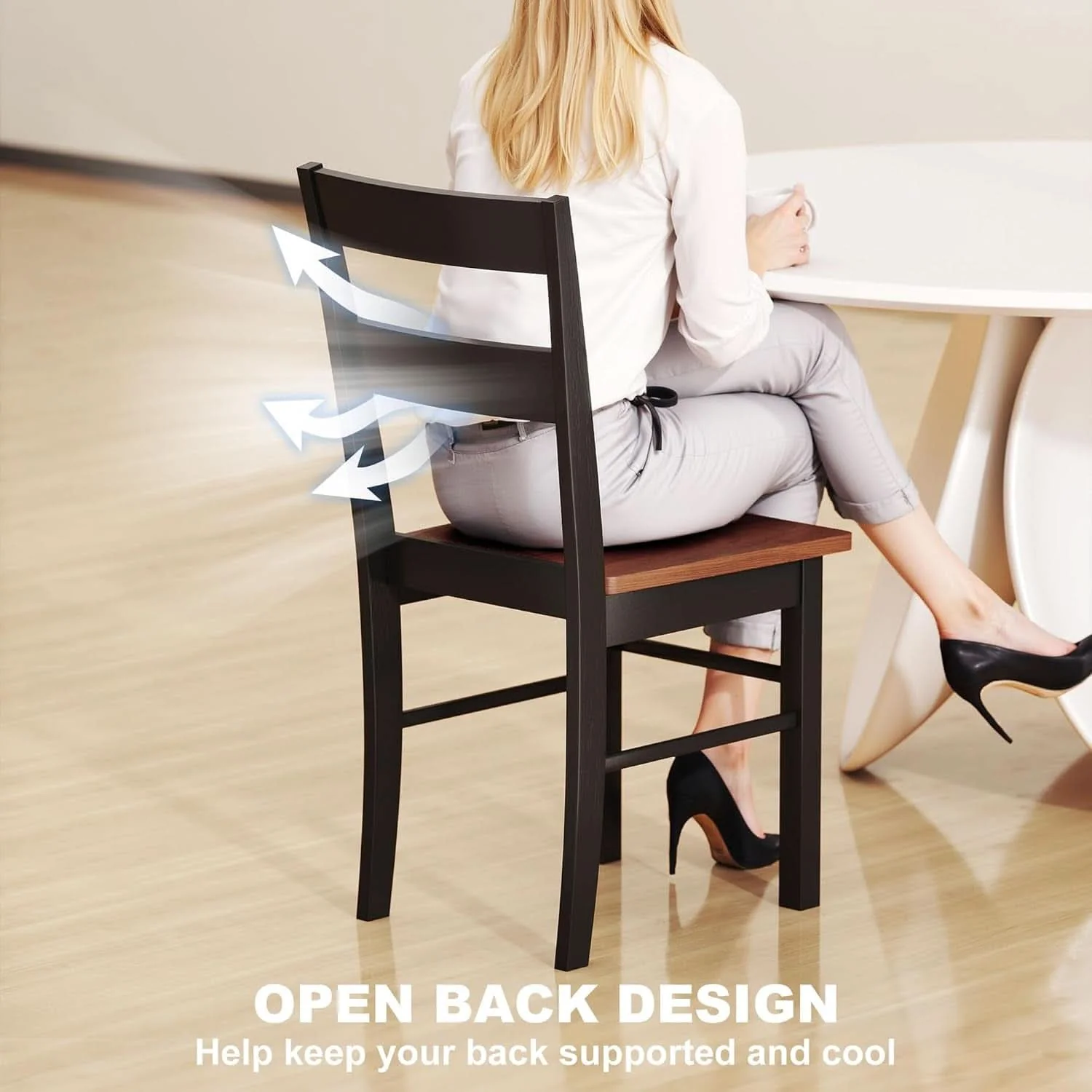 Secure Farmhouse Dining Chairs Matte Black Finish Two Pack Flexible