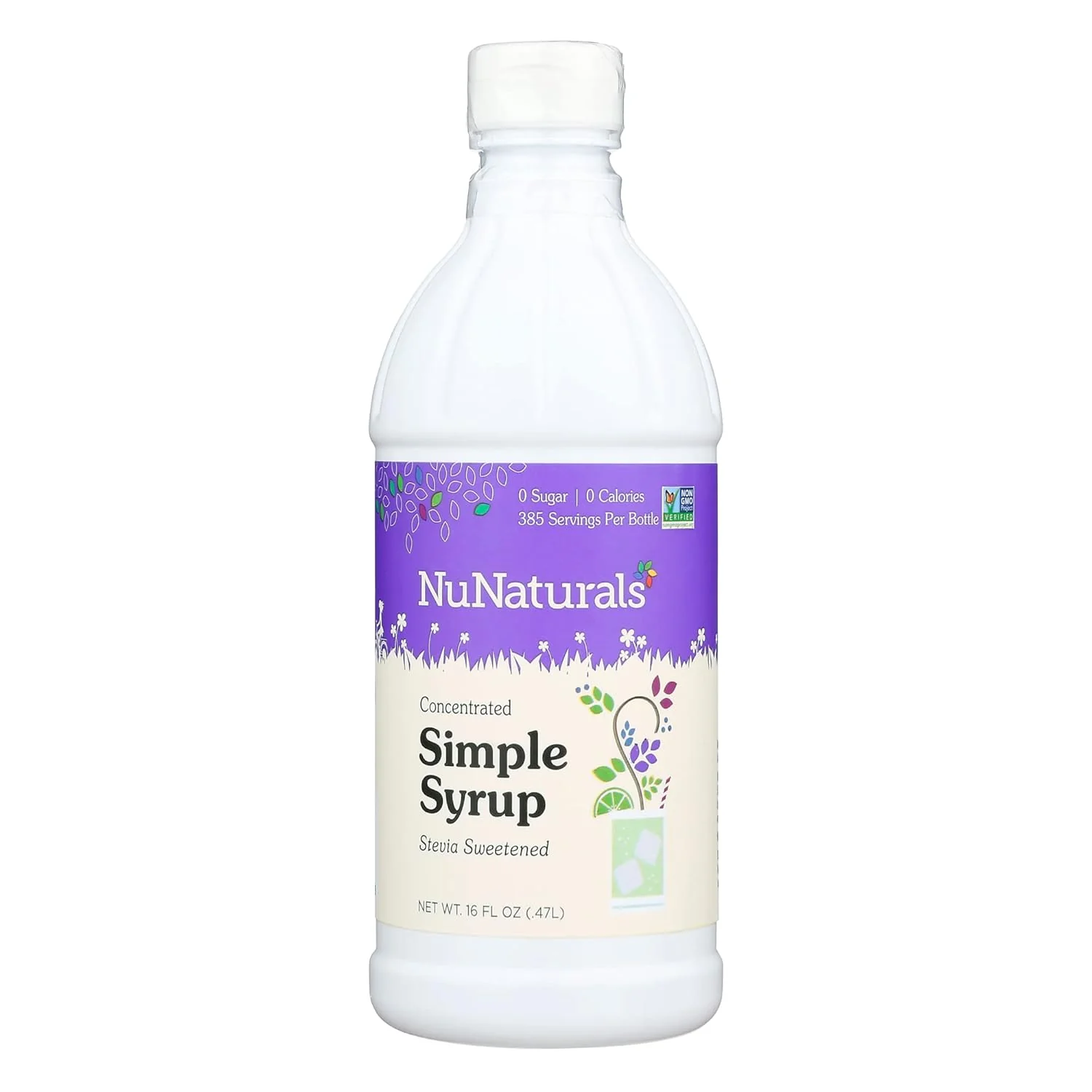 Authentic NuNaturals Stevia Simple Syrup Sugar- Sweetener Plant-Based Sugar Substitute Zero Calorie 16 oz Healthy