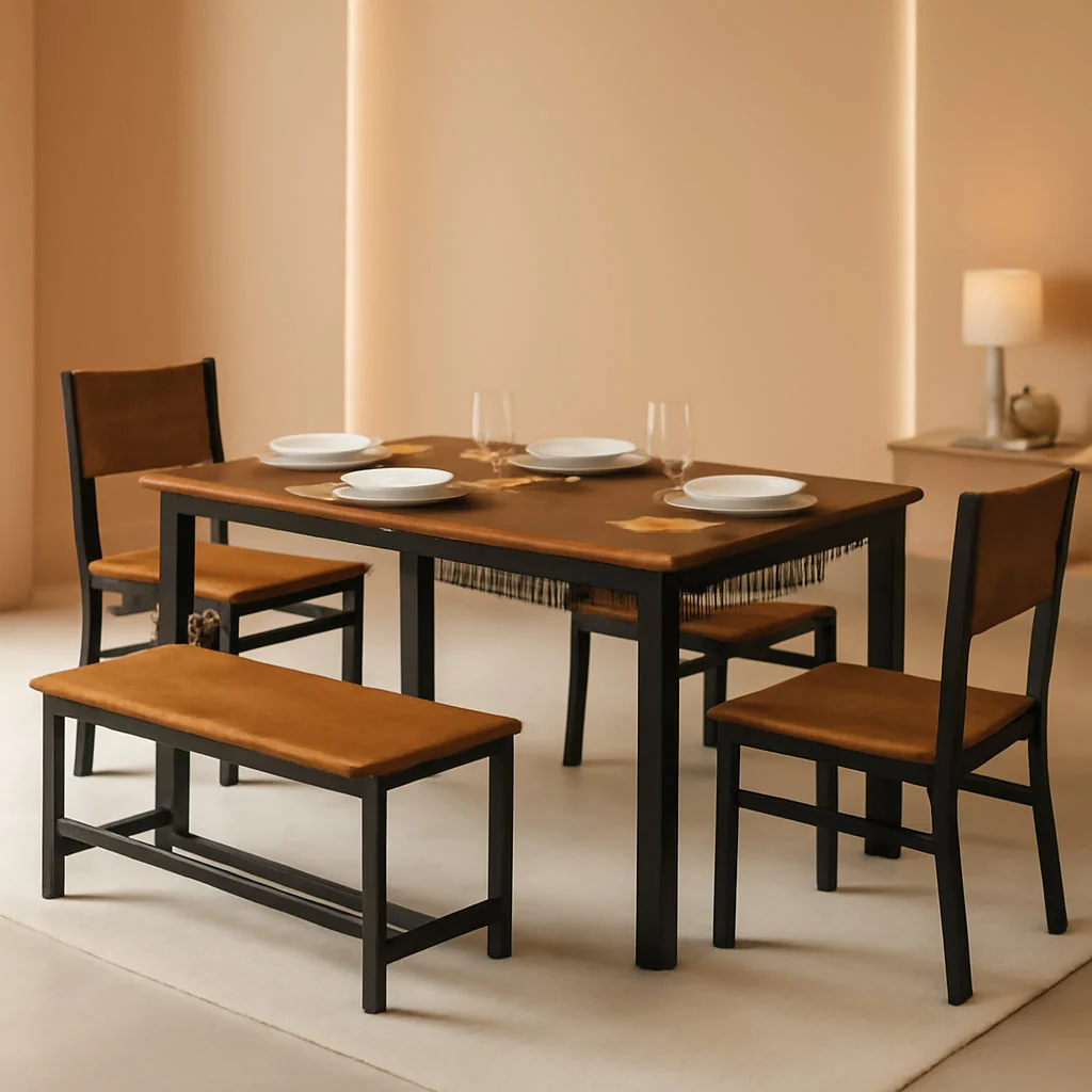 Stylish Rustic Brown Industrial Dining Table Set Storage Drawers Crafted