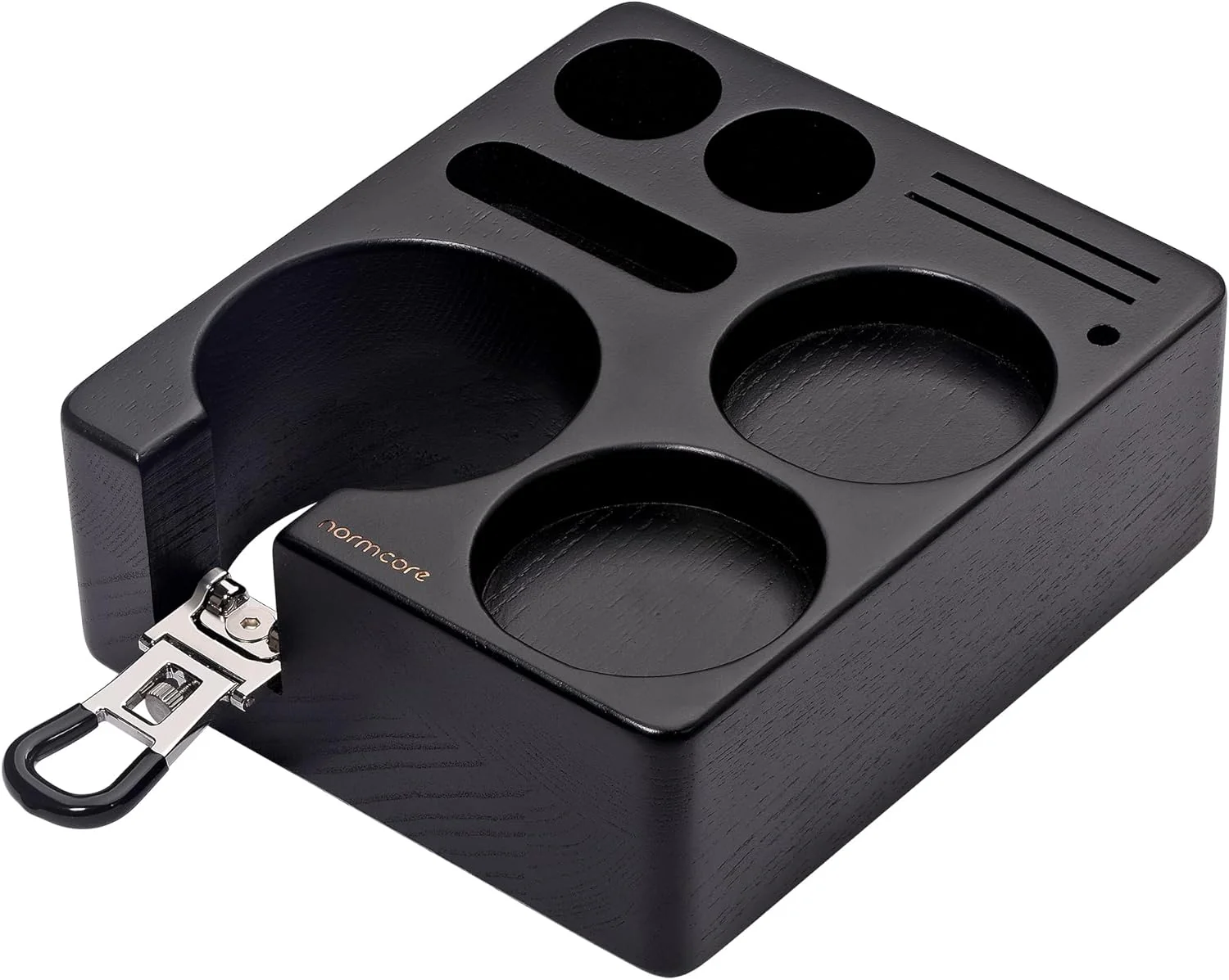 Premium Normcore Espresso Tamping Station Wood Coffee Tamper Station Fit 51 to 54mm Espresso Machine Accessories Coffee Tamper Distributor WDT Puck Screen Portafilter Holder Stand Solid Black Ashwood Smooth