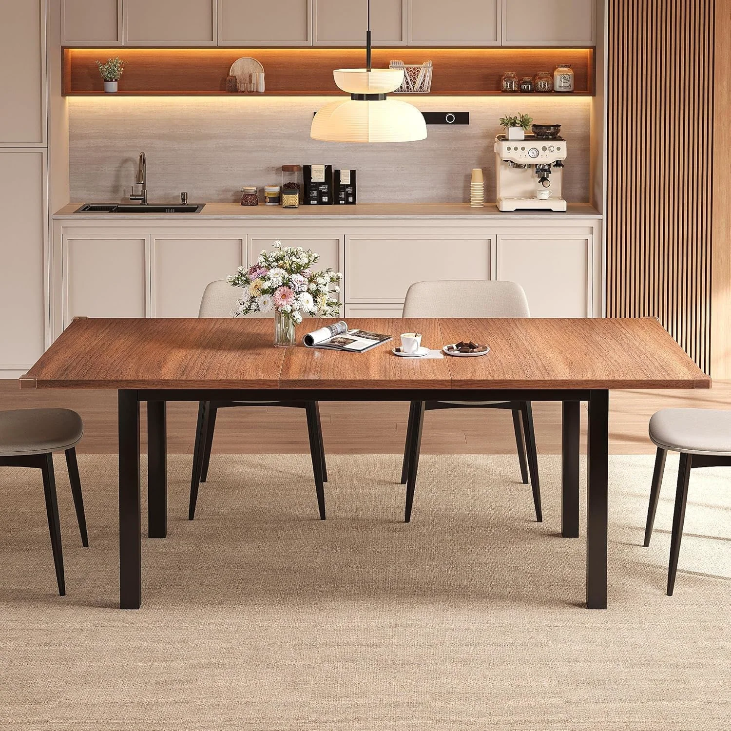Functional 63 Inch Extendable Dining Table Classic Rustic Chic User-Friendly