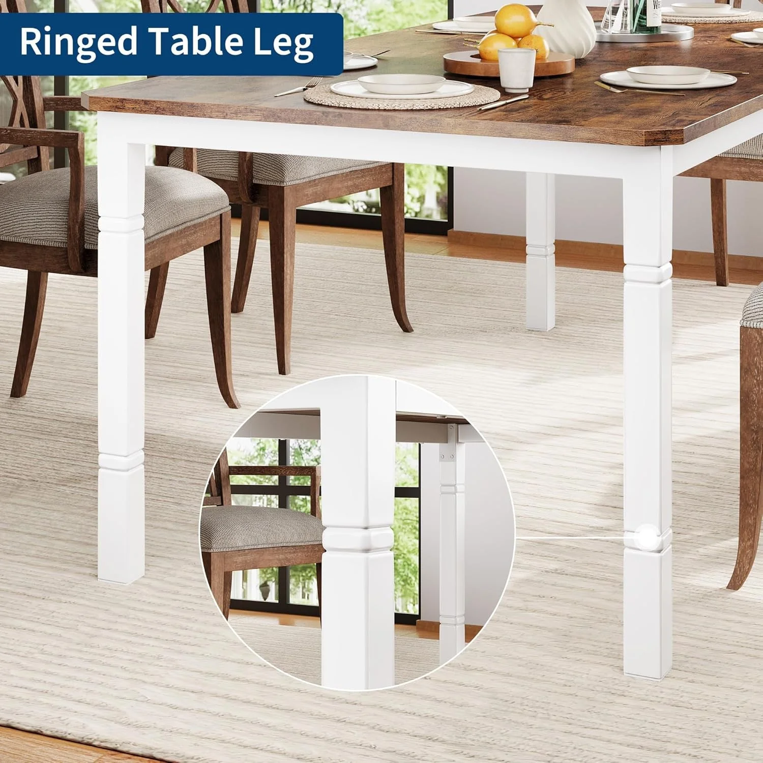 Premium Dining Table Seventy Nine Inch White Brown Farmhouse Innovative