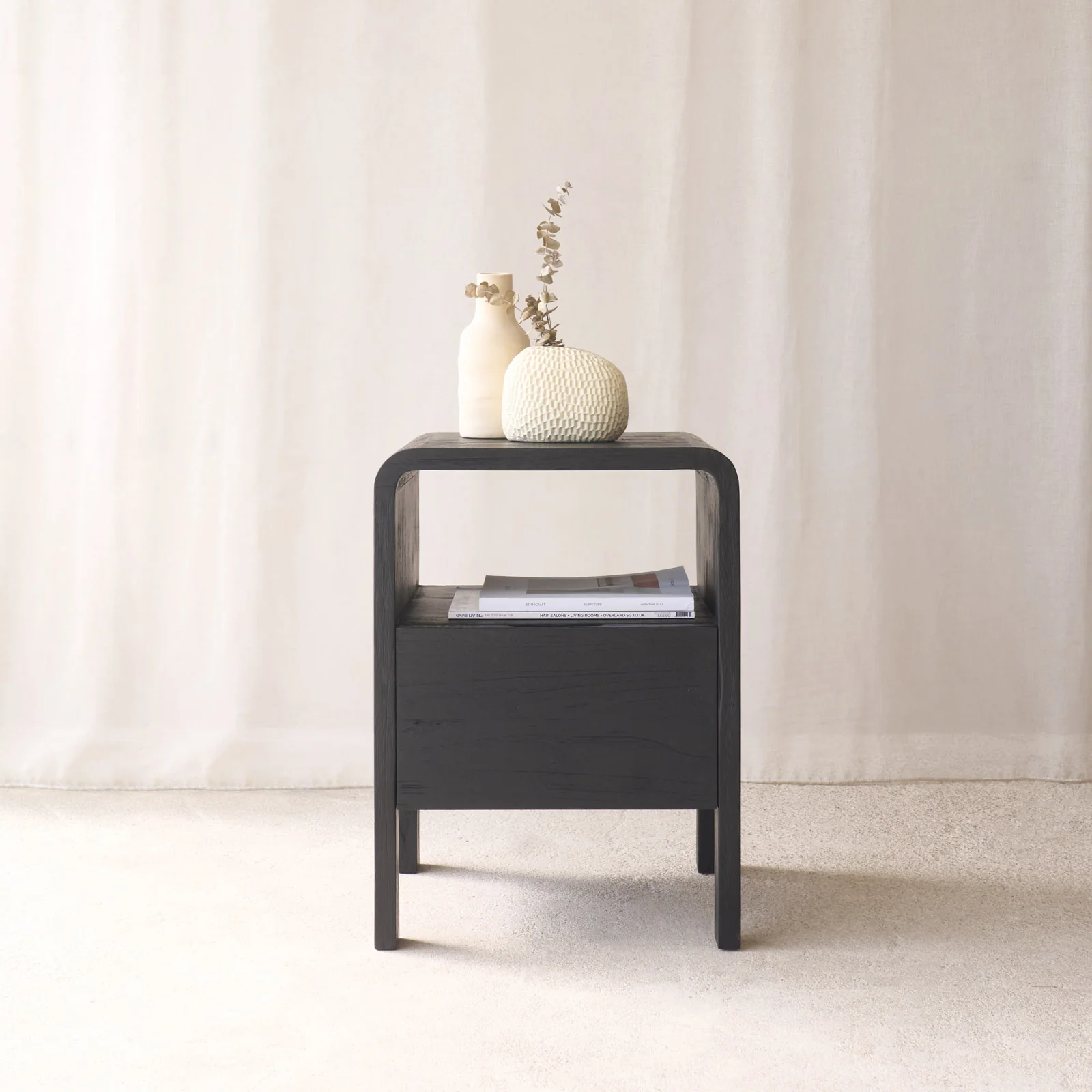 Powerful Tegan Bedside Table Black Teak 55cm Sustainable