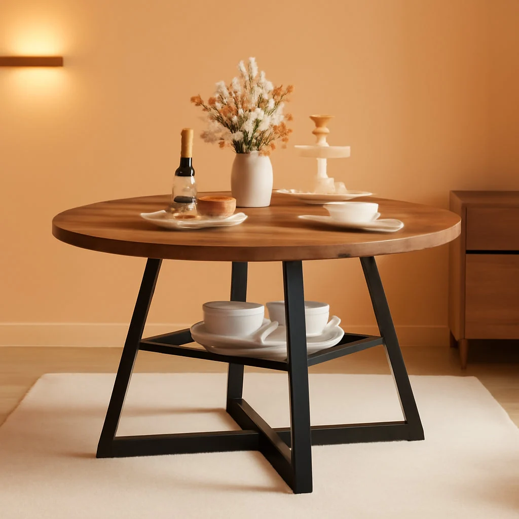 Functional Industrial Round 47.2 Inch Dining Table With Storage Minimalist