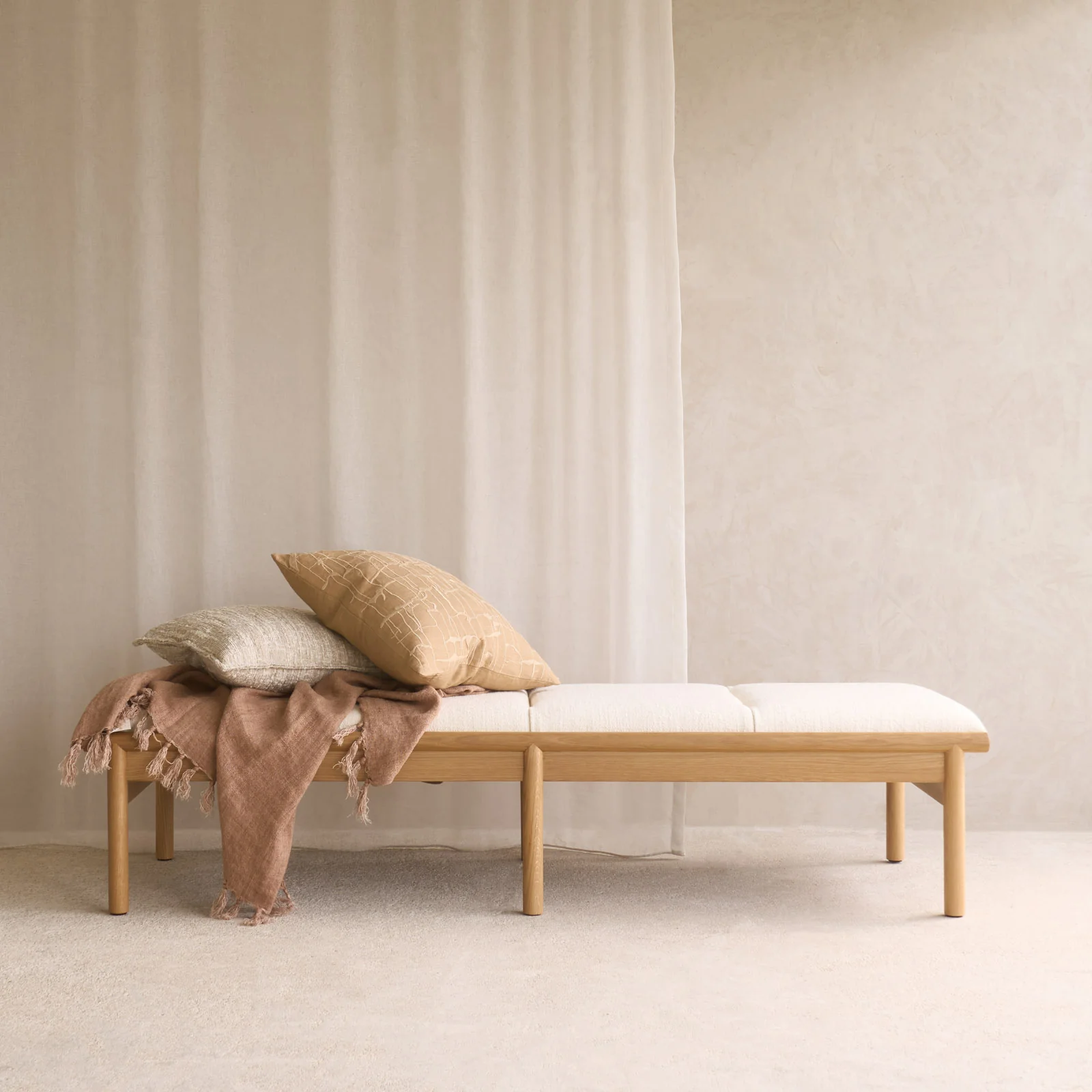 Green Neuf Fabric Daybed Oak Frame – Panna Cotta Refined