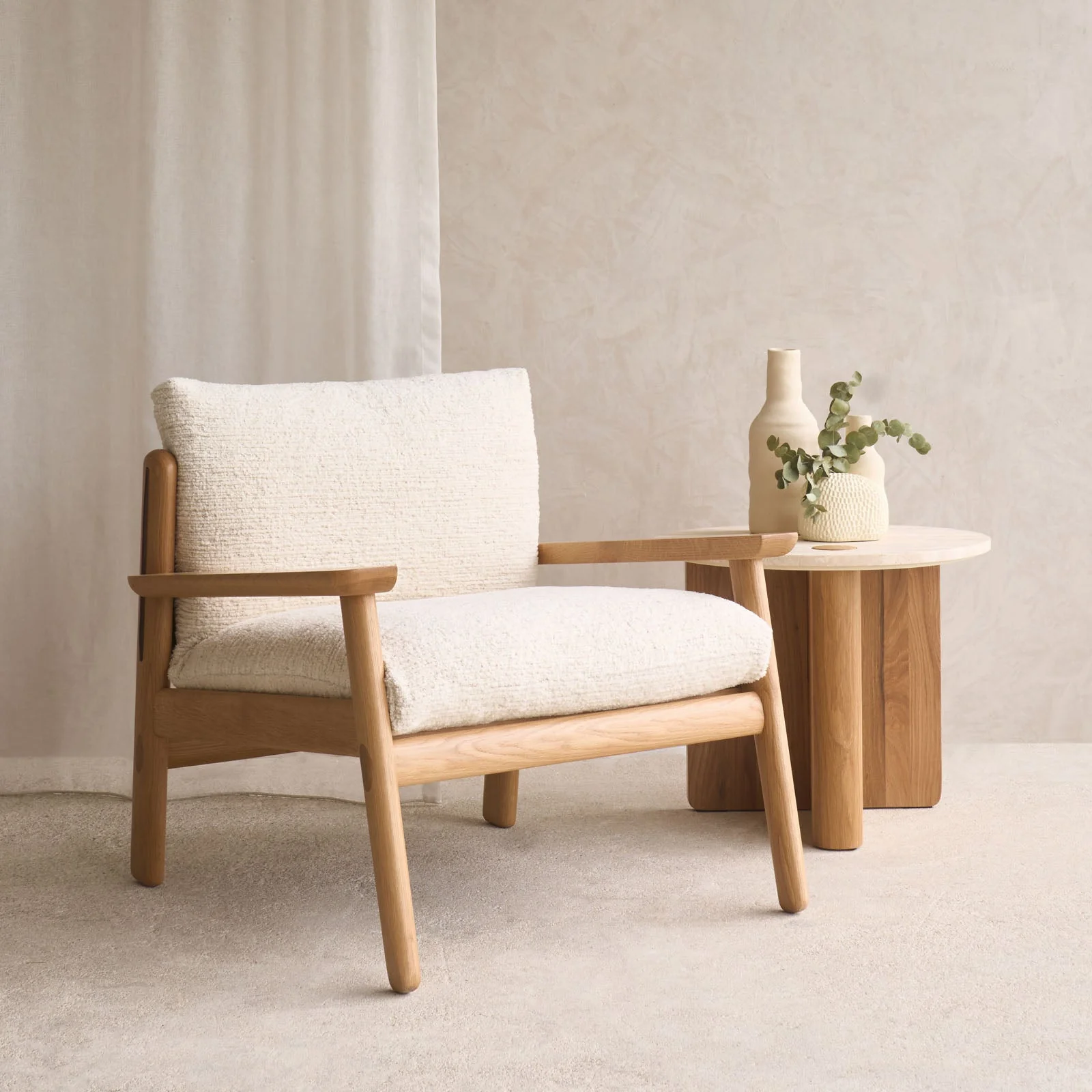 Breathable Wren Armchair Oak with Brown Leather Harness – Porcelain Fine