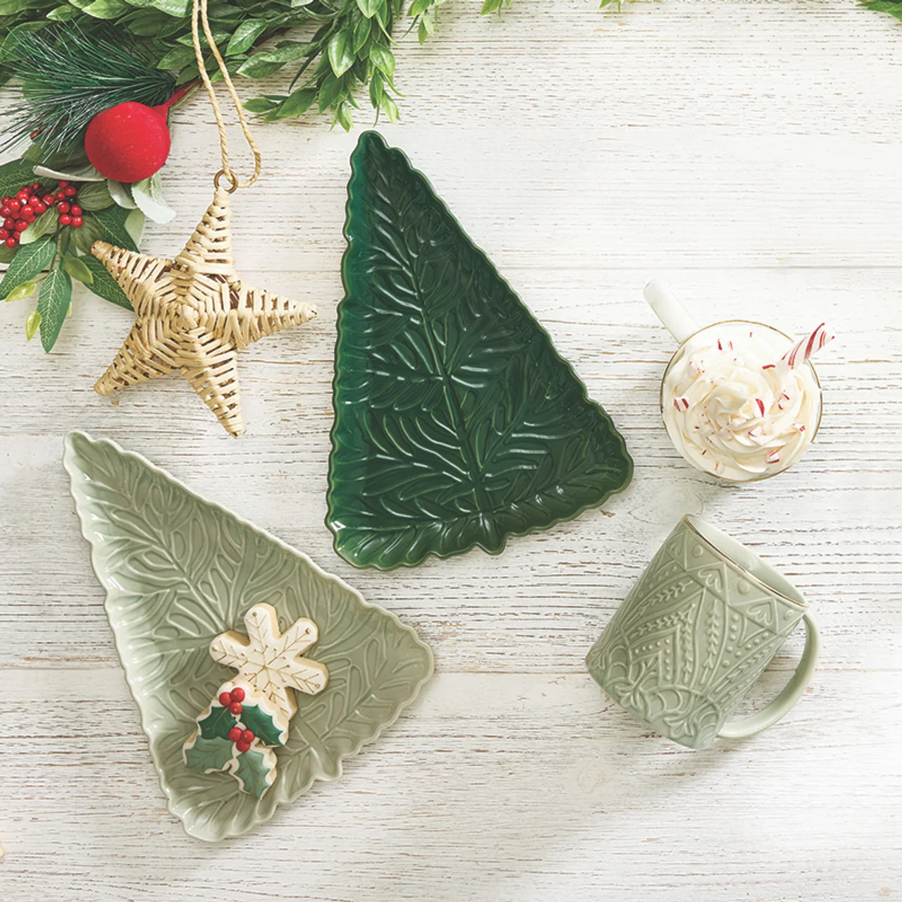 Reusable Tree Shaped Stamped Platter 11 x7.75 Sage Mist Proven