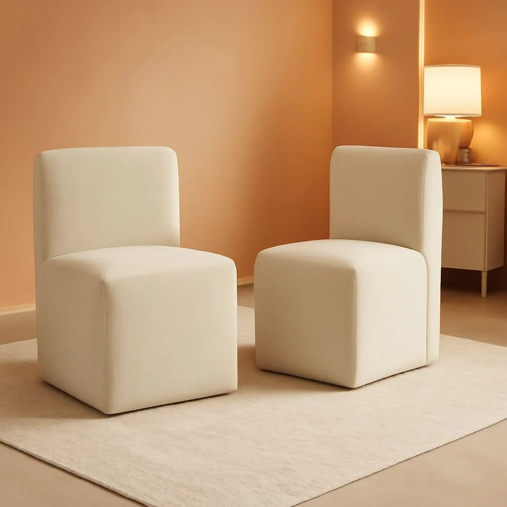 Environmentally Friendly 2 Linen Upholstered Armless Dining Chairs With Casters Smooth