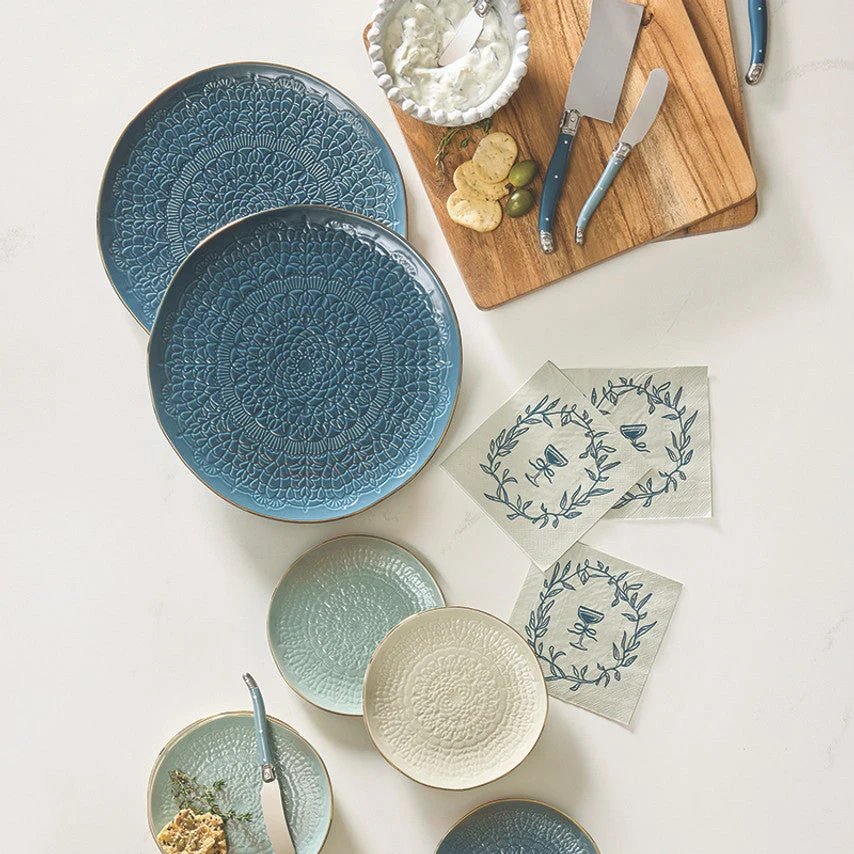 Efficient Stamped Ceramic Platter 10 Blue Gold Rim Official