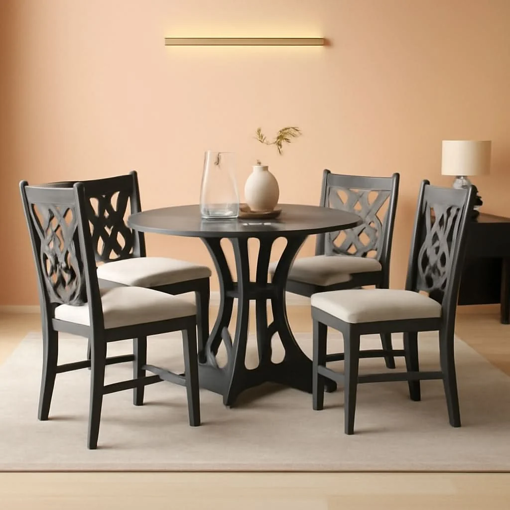 High-Performance Gray Round Shaped Retro Antiqued Dining Table Curved Legs Efficient