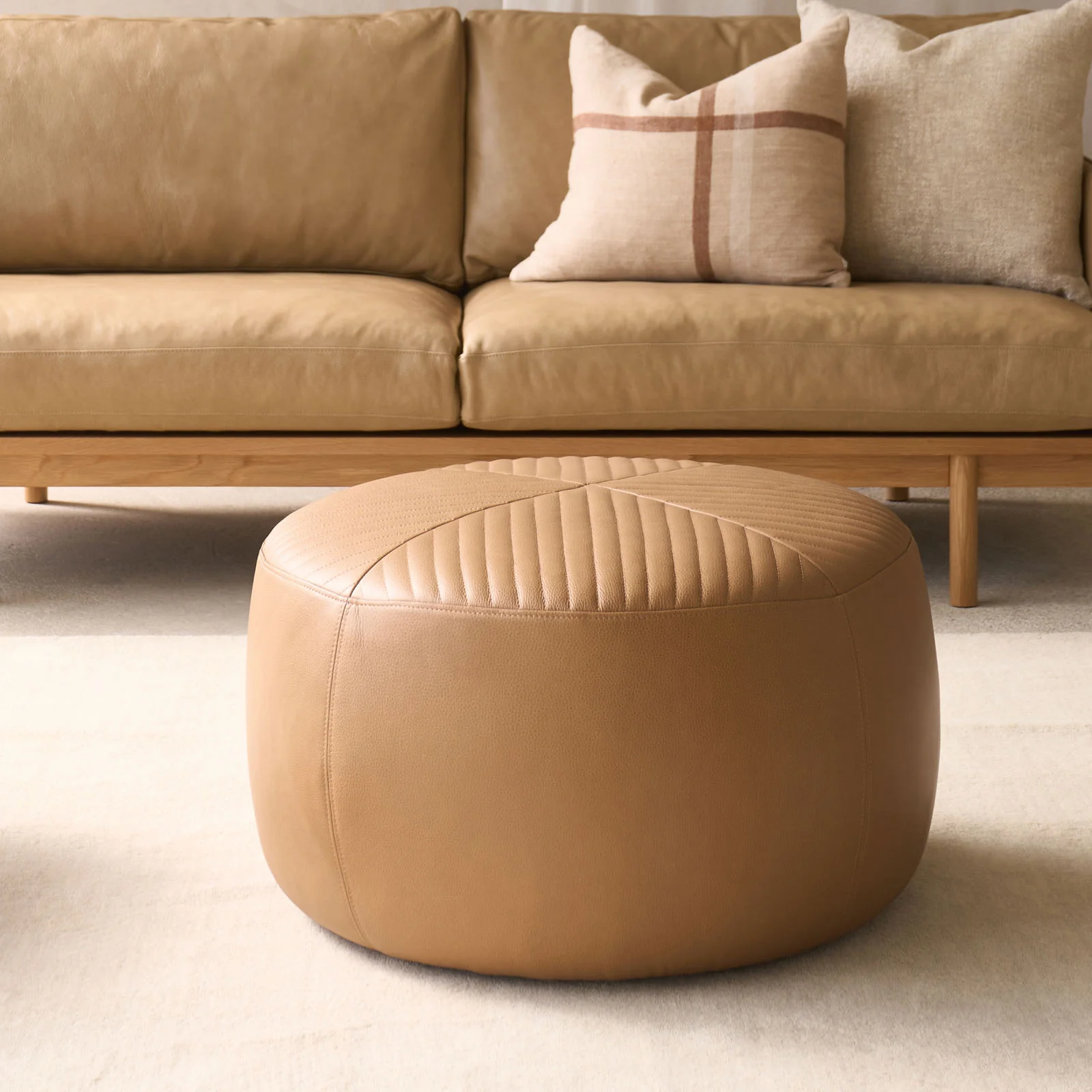 Flexible Manchego Leather Ottoman Pecan Fashionable