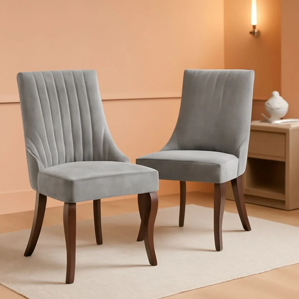 Organic Gray Velvet Dining Chairs Channel Tufted For Kitchen Eco-Friendly