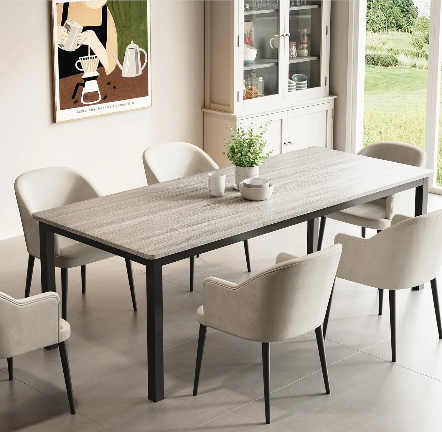 Exceptional Grey Industrial Dining Table 78 Inch Mortise Tenon Joint Long-Lasting