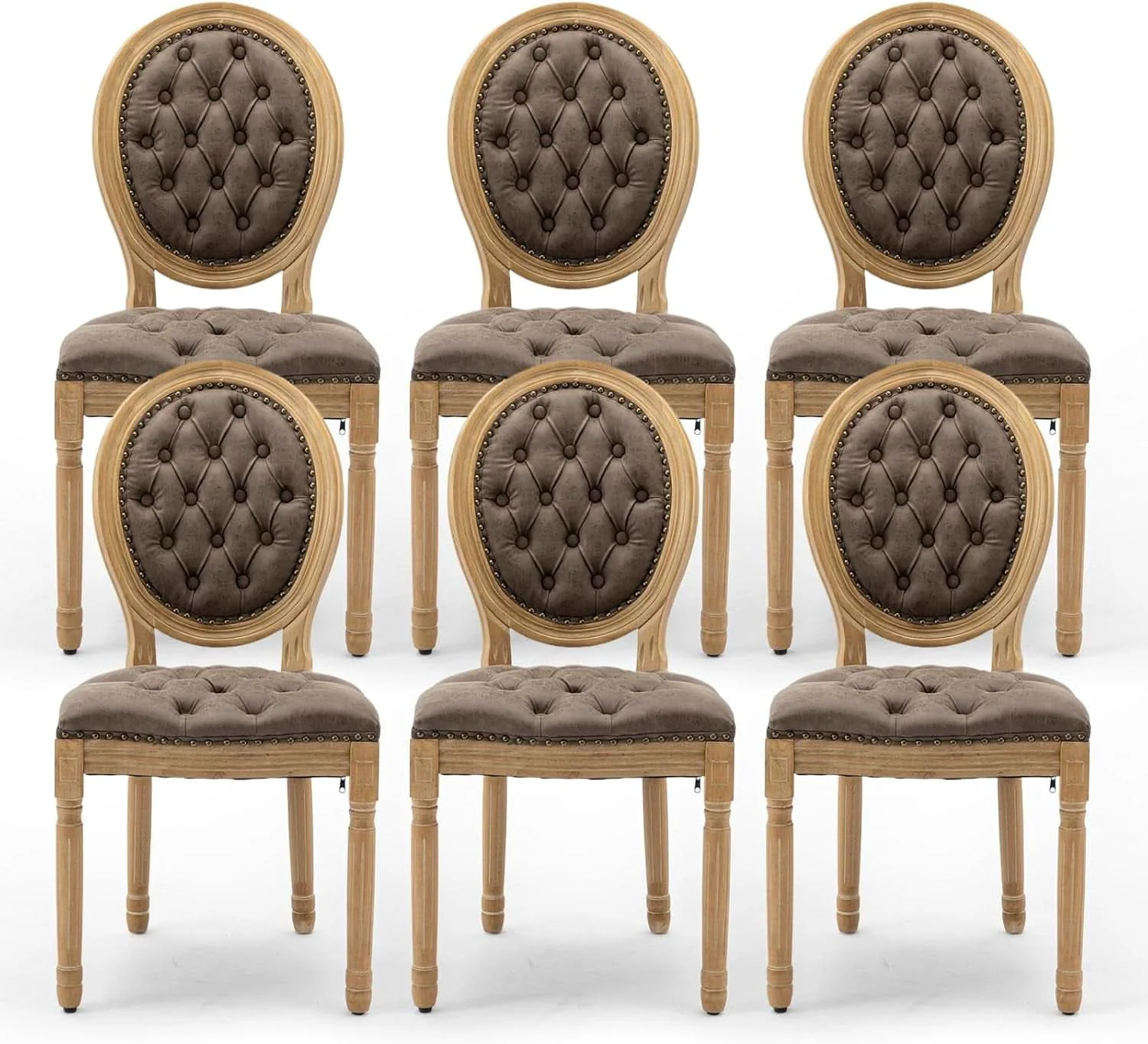 Original Brown PU Leather Upholstered Dining Chairs Set Of 6 Practical