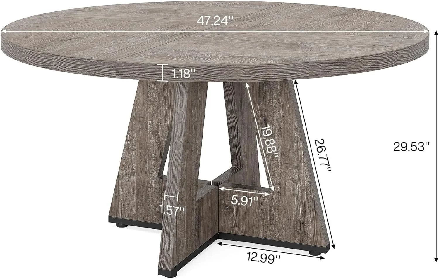 Recyclable Round Dining Table 47 Inch Wood Farmhouse Grey Kitchen Optimized