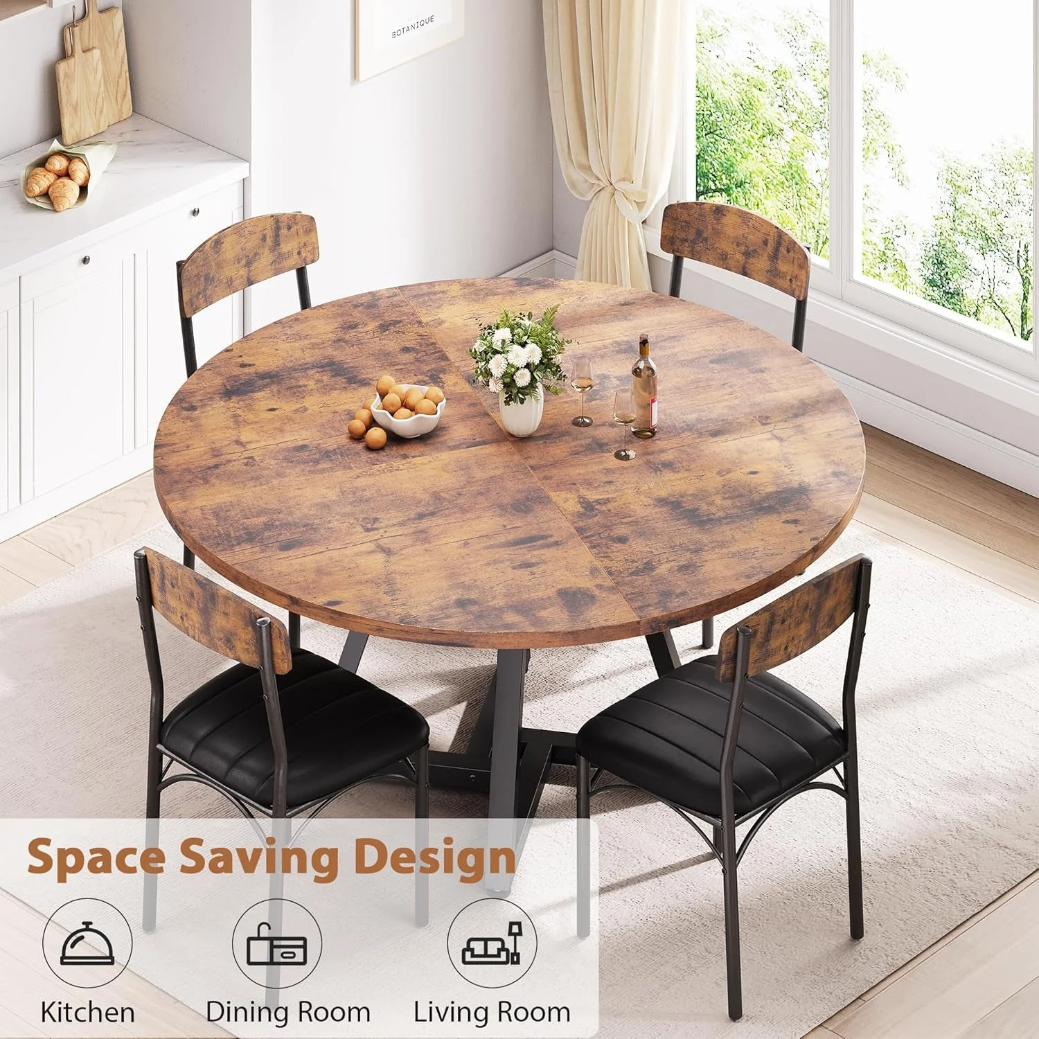Advanced Round Dining Table 47 Inch Pedestal Walnut Stain Finish Top-Quality
