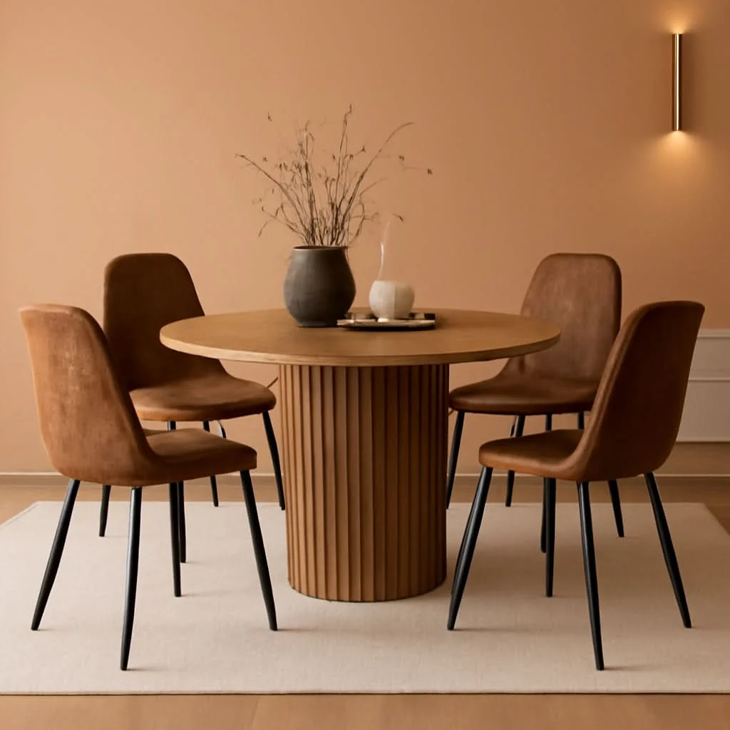Recyclable Round Dining Table Set For Four Engineered Wood Finish Clean
