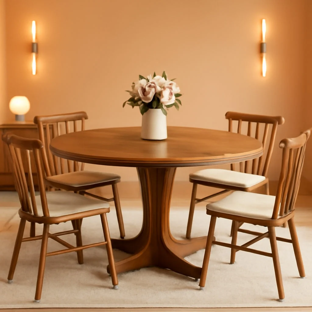 Artisan Round Dining Table 47 Inch Brown Matte Textured Finish High-Quality
