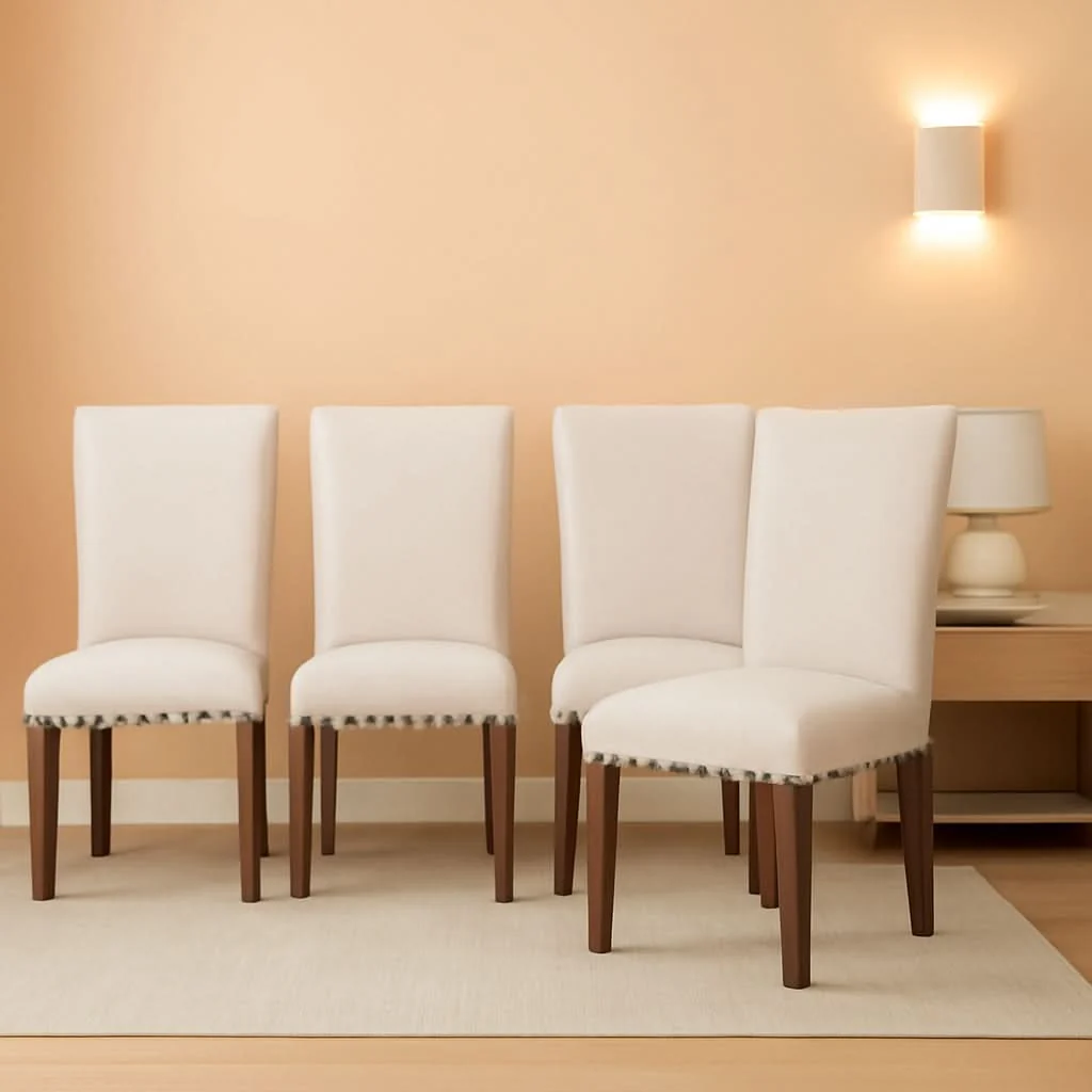Smart Parsons Dining Chairs Beige Upholstered Nailhead Set of 4 Responsible
