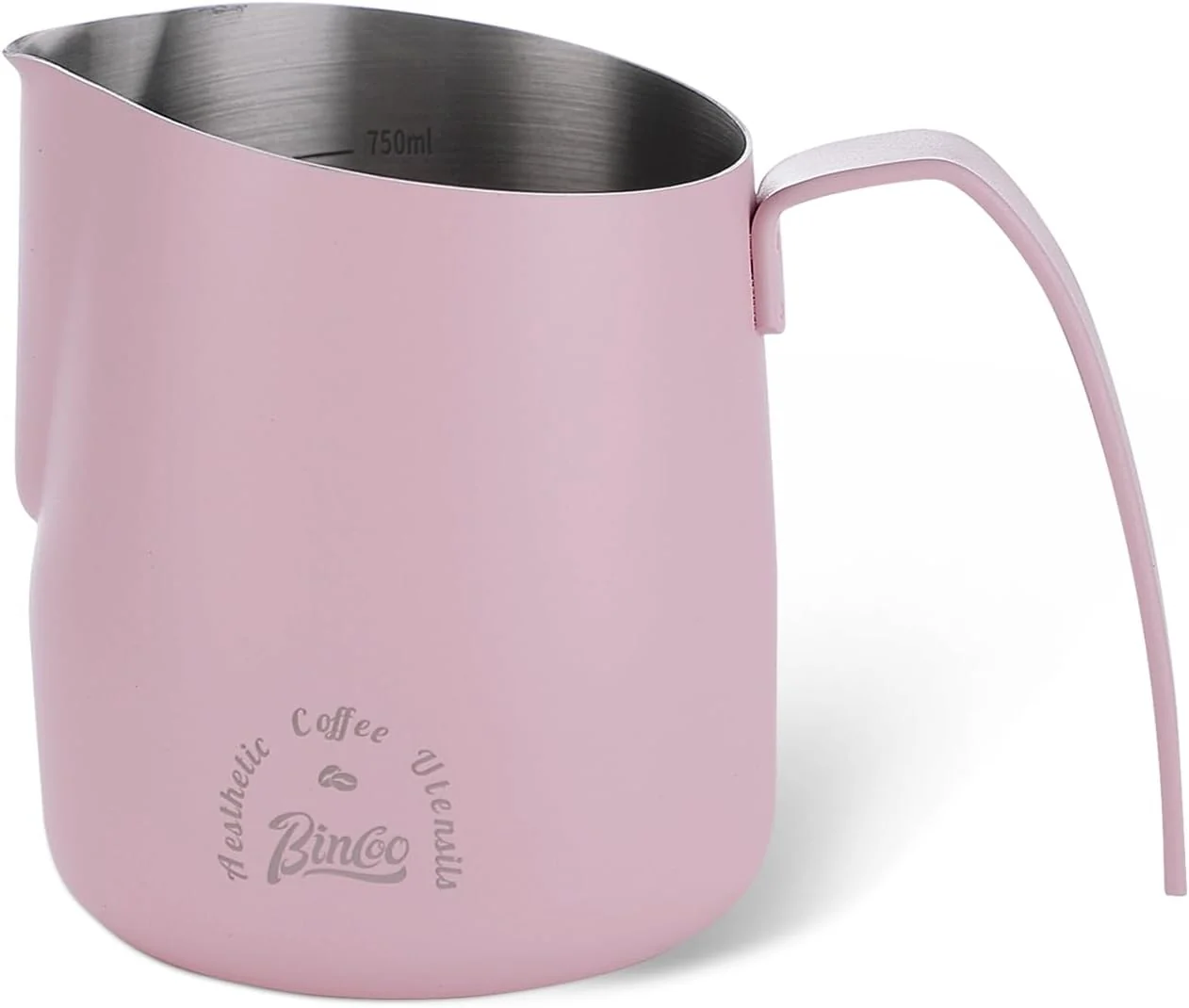 Artisan Pink Milk Pitcher 750ML – Espresso Steaming Pitcher with Large Handle and Scale Stainless Steel Milk Frothing Cup for Cappuccino Latte Art Trusted