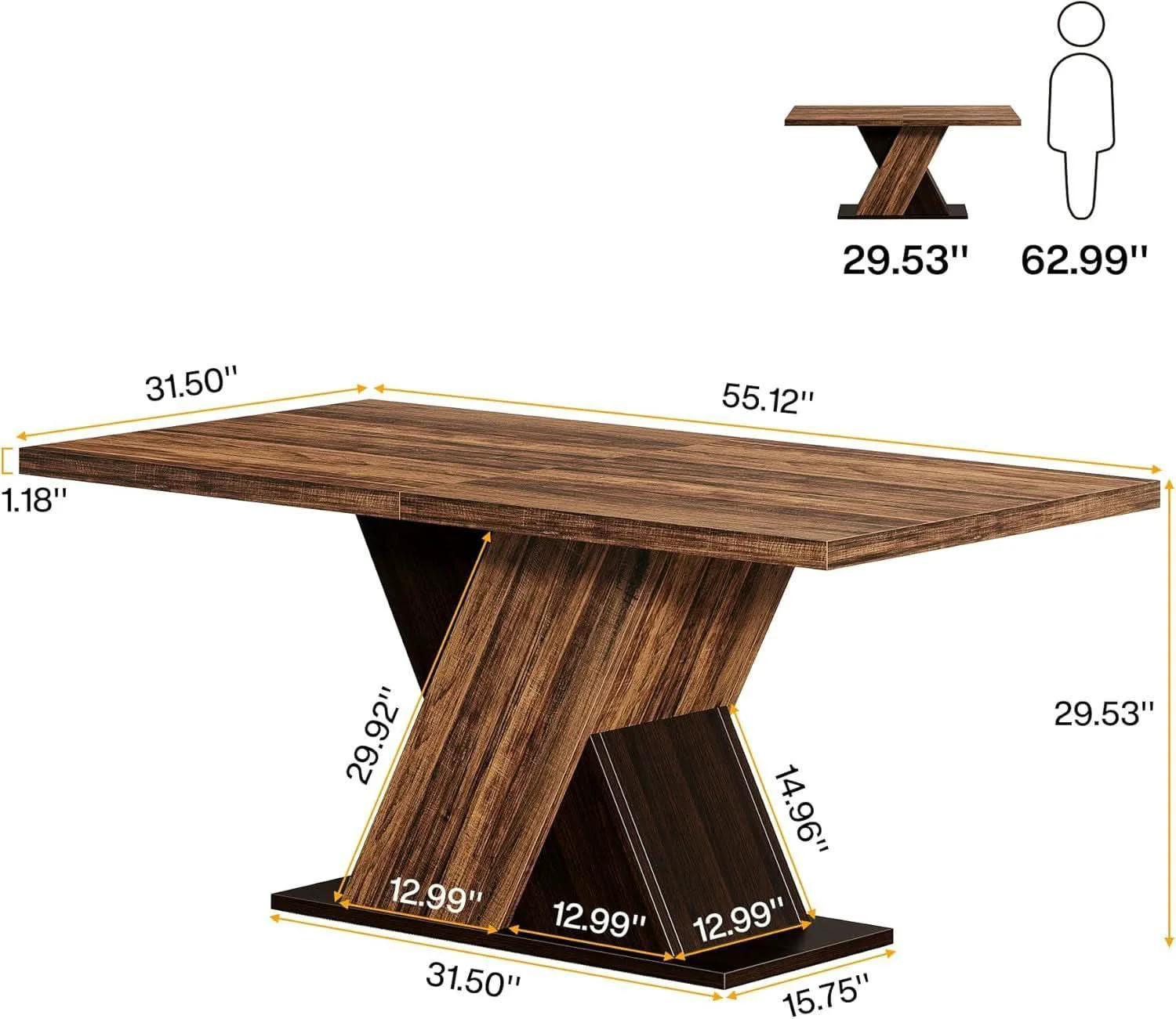 Responsible 55 Inch Rustic Brown Farmhouse Dining Table For Four Contemporary