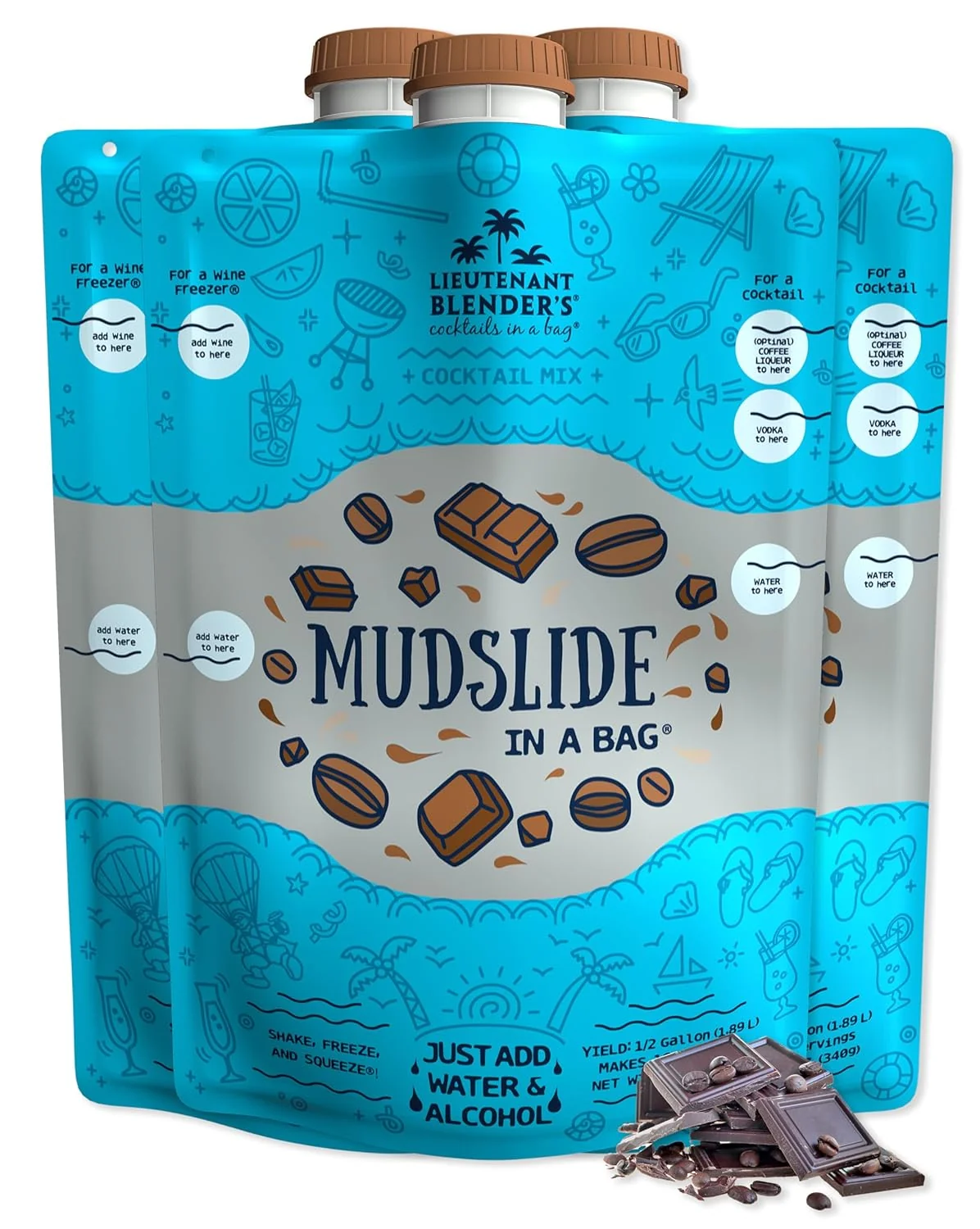 Fine Crafted Lt. Blender’s Mudslide Cocktail Mix – All Natural Creamy Rich Chocolate Coffee Blend Easy to Make Slushy Cocktail Resealable and Portable 16 Servings per bag 3 Pack Luxury