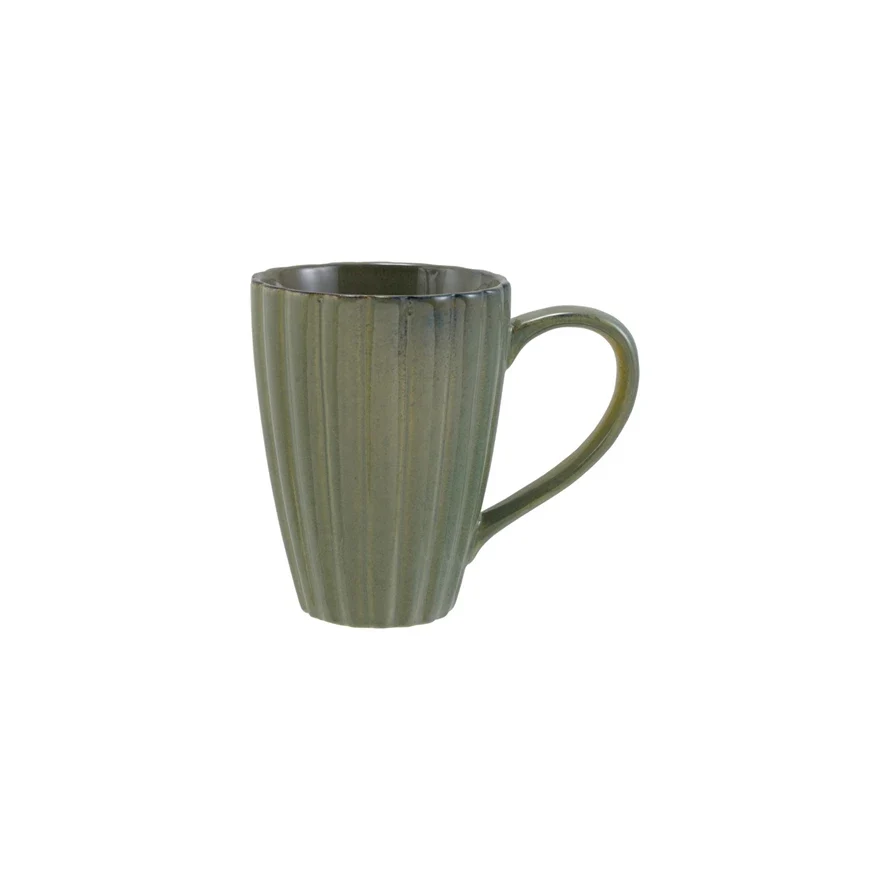 Sustainable Fluted Stoneware Reactive Glaze Sage Green 14 oz Fine Crafted