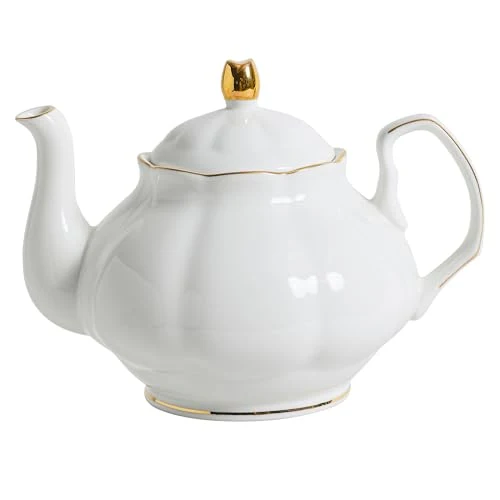 High-Quality 27oz White Porcelain Teapot with Gold Trim Certified
