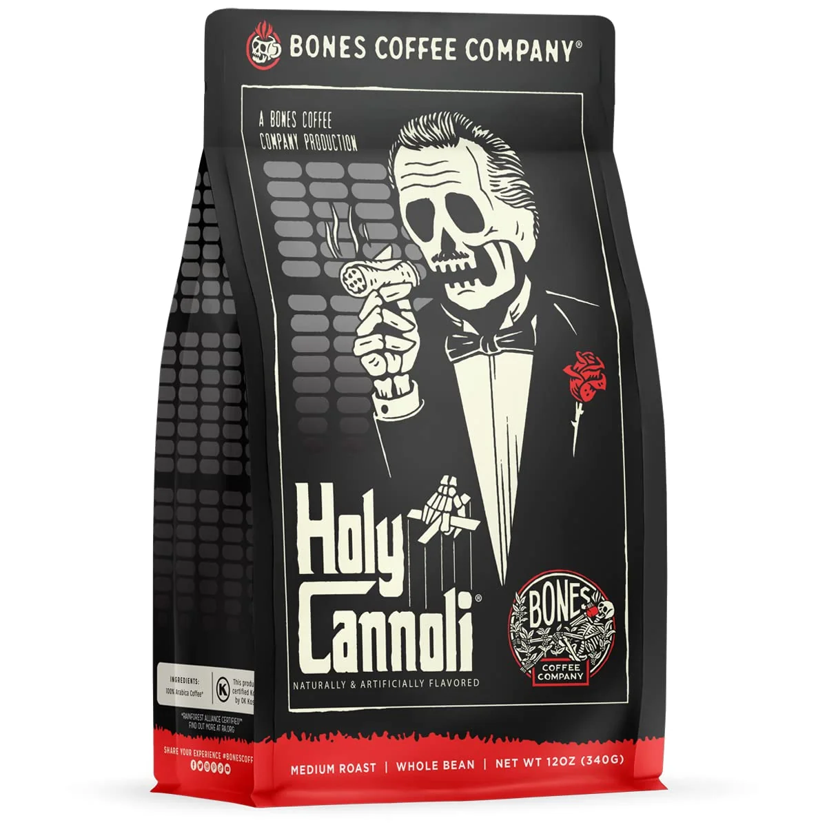 Top-Quality Bones Coffee Company Holy Cannoli Baked Cannoli Flavored Coffee Medium Roast Low Acid Arabica Beans Compatible with Auto drip and French Press Coffee Maker 12 Oz Ground Official