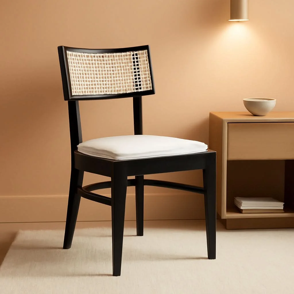 Verified Galway Coastal Dining Chair Black Frame Cane Seat Cushion Practical