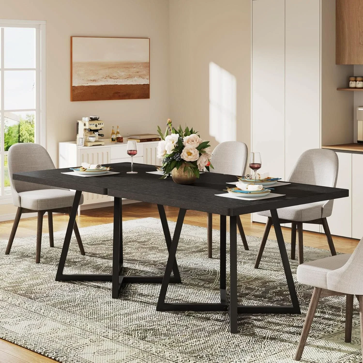 Elite Square 31.5 Inch Industrial Dining Table Black Wood Panels Responsible