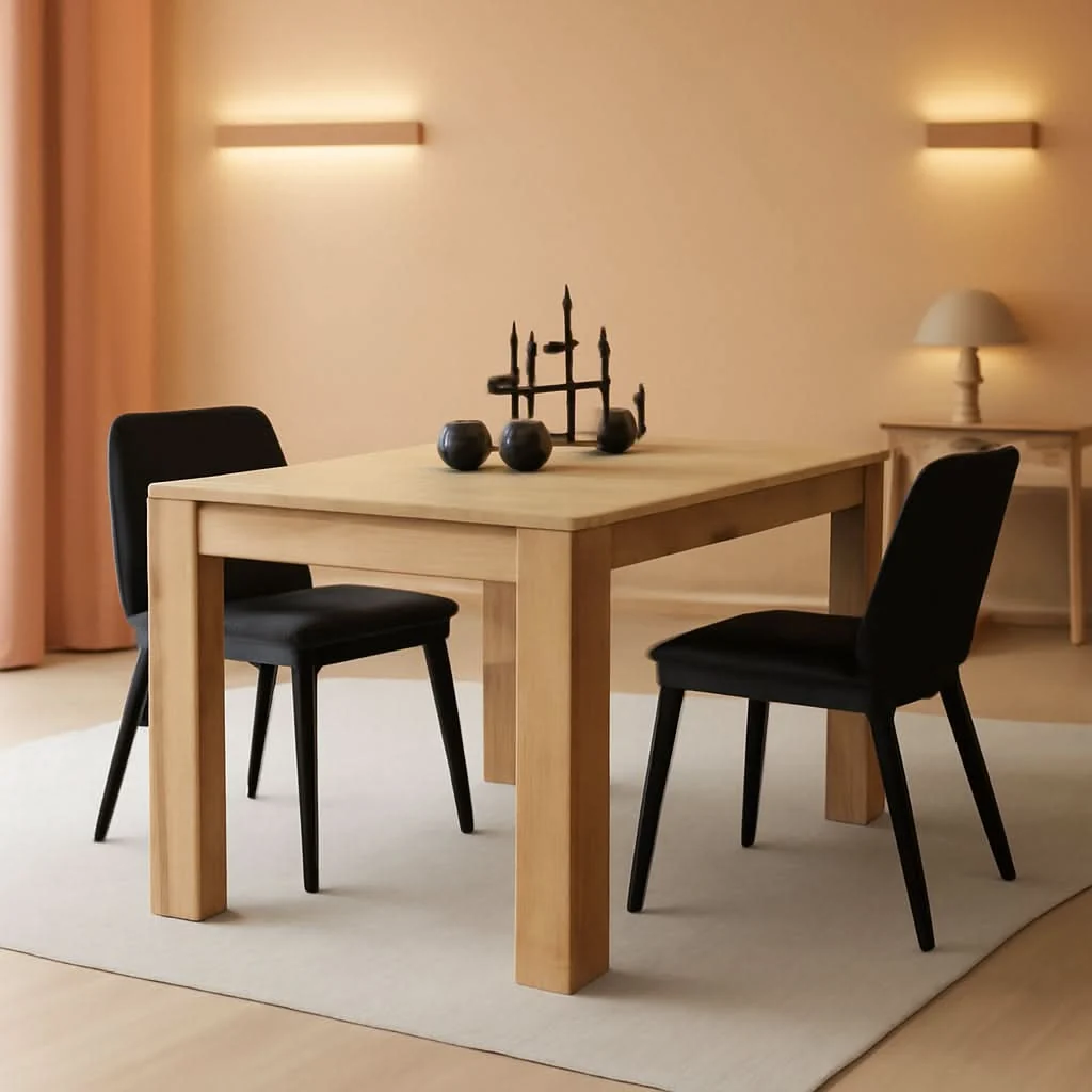 High-End Oak Laminate Finish Extendable Dining Table With Two Leaves Enhanced