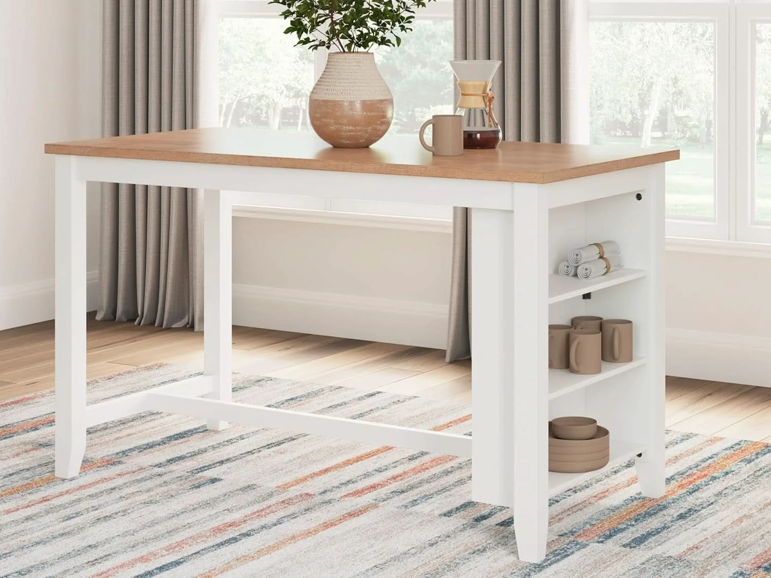 High-End Farmhouse Counter Height Dining Table 3 Shelves Light Brown Premium