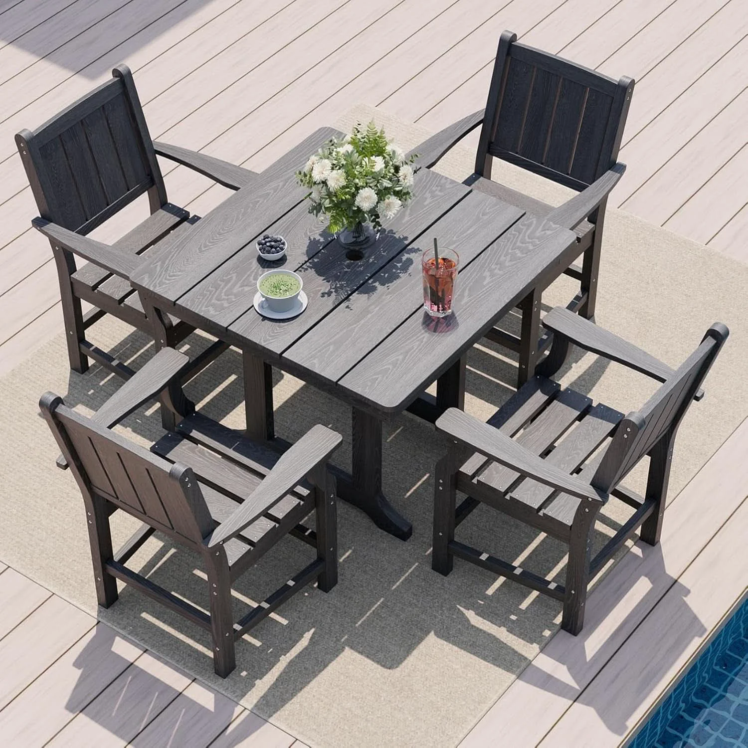 Green Spacious Five Piece Outdoor Dining Set with Umbrella Hole Genuine