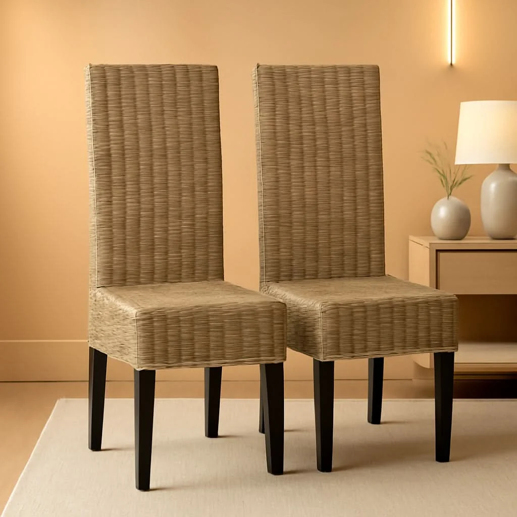 Enhanced Grey Wicker Dining Chair 18 Inch Rattan Cotton Upholstery Artisan