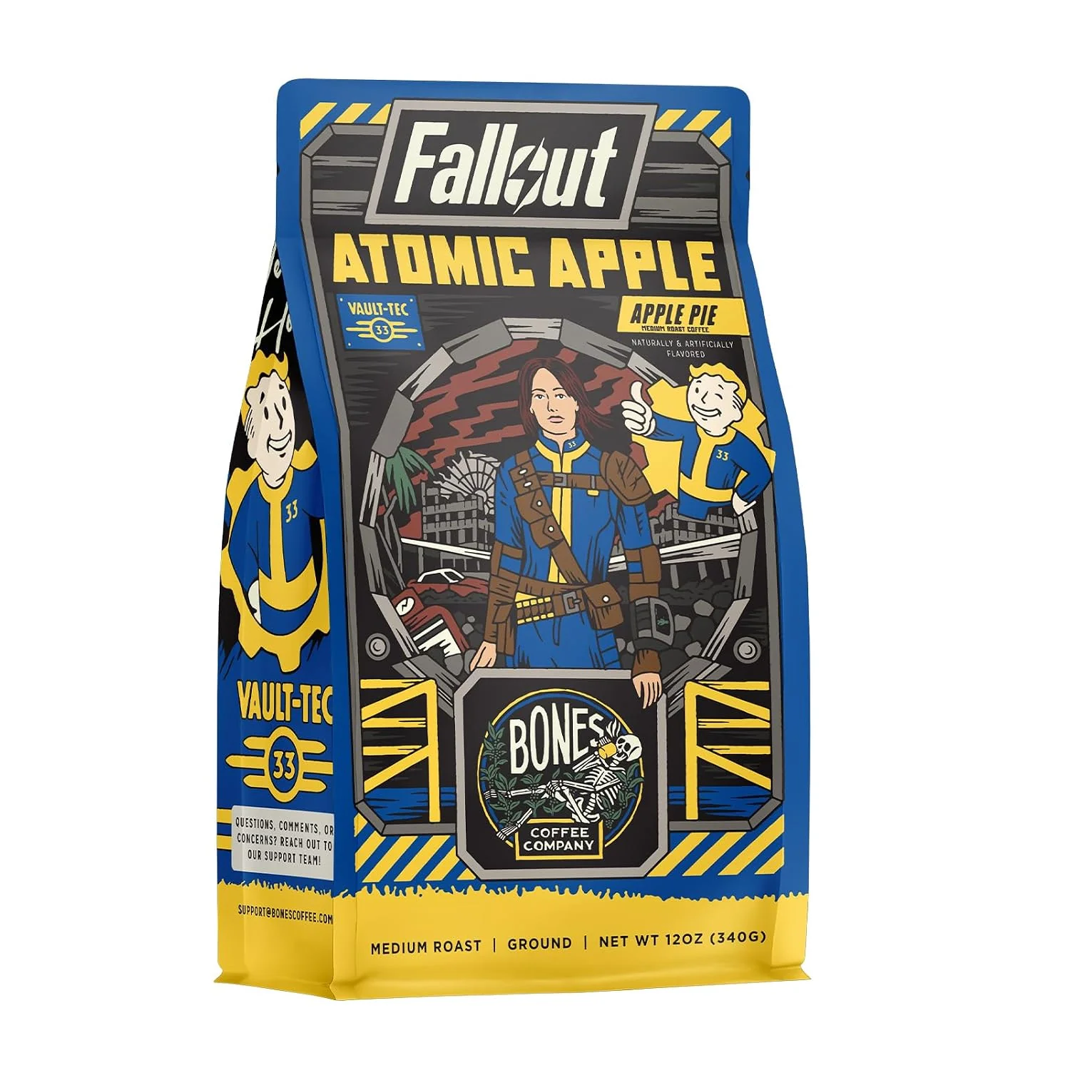 Soft Bones Coffee Company Fallout Atomic Apple Apple Pie Flavored Coffee Medium Roast Low Acid Arabica Beans Compatible with Auto drip and French Press Coffee Maker 12 Oz Ground User-Friendly