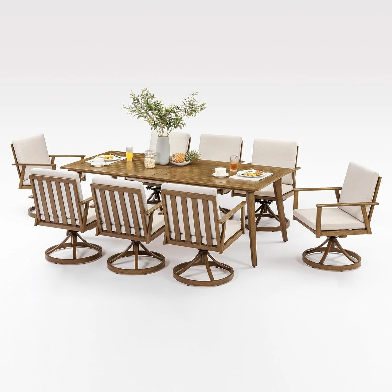 Fine Nine Piece Outdoor Patio Dining Set with Swivel Chairs Refined