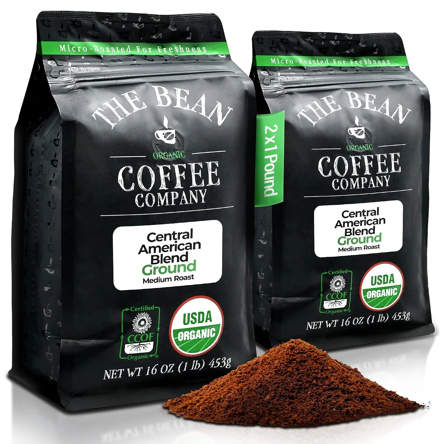Recyclable The Bean Organic Coffee Co. Central America Blend Medium Ground 2 x 1 lb Mild well-balanced Central American blend. Organic ground coffee. Medium Roast. 2 x 1 lb. Unique