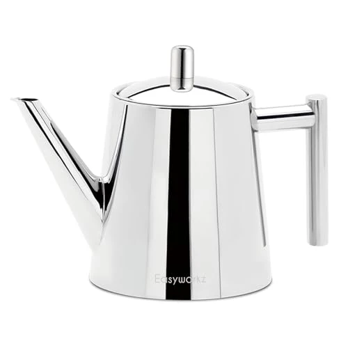 Refined Stainless Steel Double Wall 34 oz Tea Pot with Removable Tea Infuser Breathable