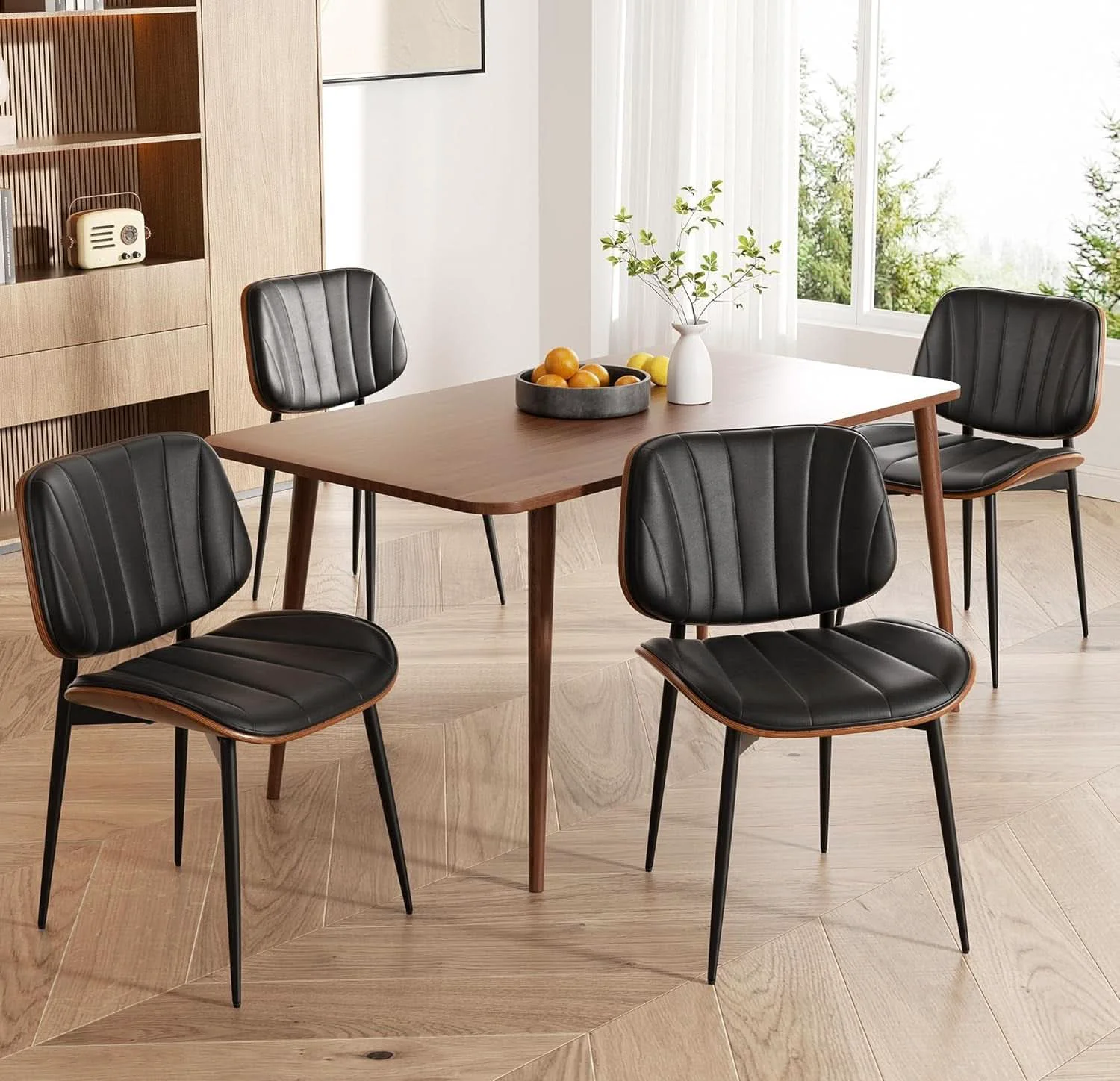 Convenient 2 Black Faux Leather Mid Century Modern Dining Chairs Classic