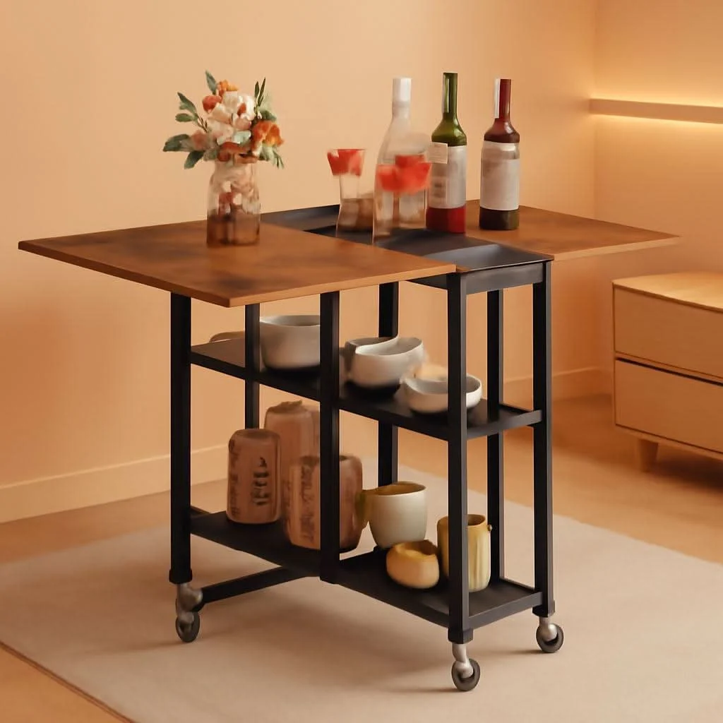 Innovative Rustic Brown Expandable Folding Dining Table With 6 Wheels Green