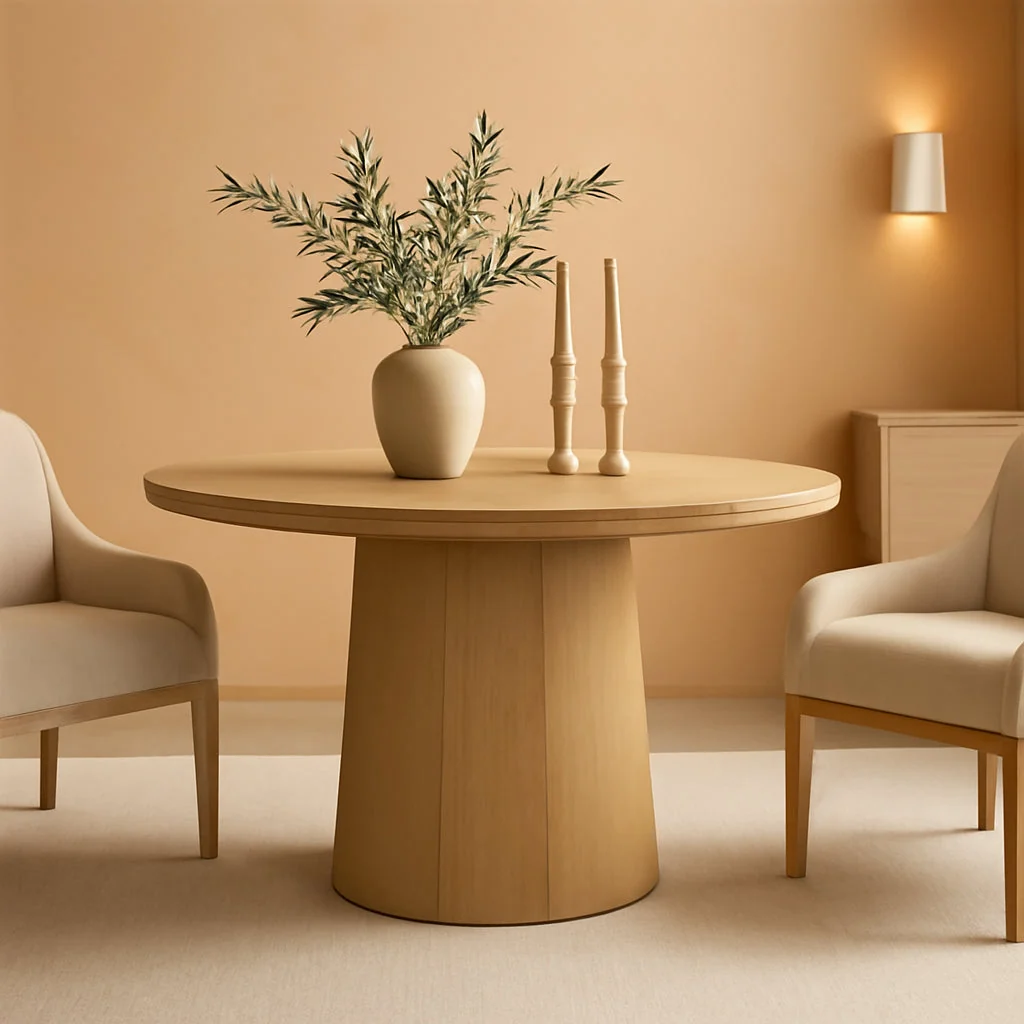 Eco-Friendly 43 Inch Circular Dining Table With Solid Wood Pedestal Genuine