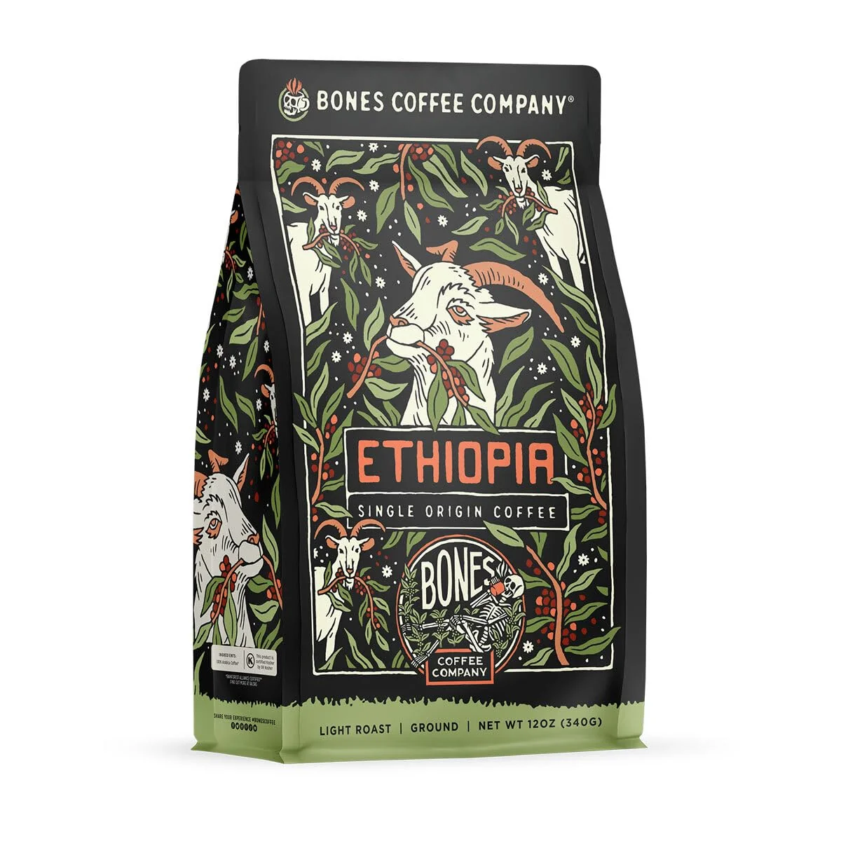 Smart Bones Coffee Company Ethiopia Single-Origin Citrus Floral and Berries Notes Ground Coffee Beans Low Acid Light Roast Arabica Beans Flavored Coffee 12 oz Ground Advanced